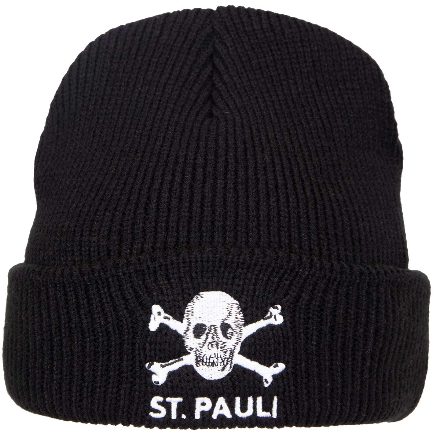 ST.PAULIFC St. Pauli Skull Knitted Beanie Winter Hat (DE/NL/SE/PL, Alphanumeric, One Size, Black)