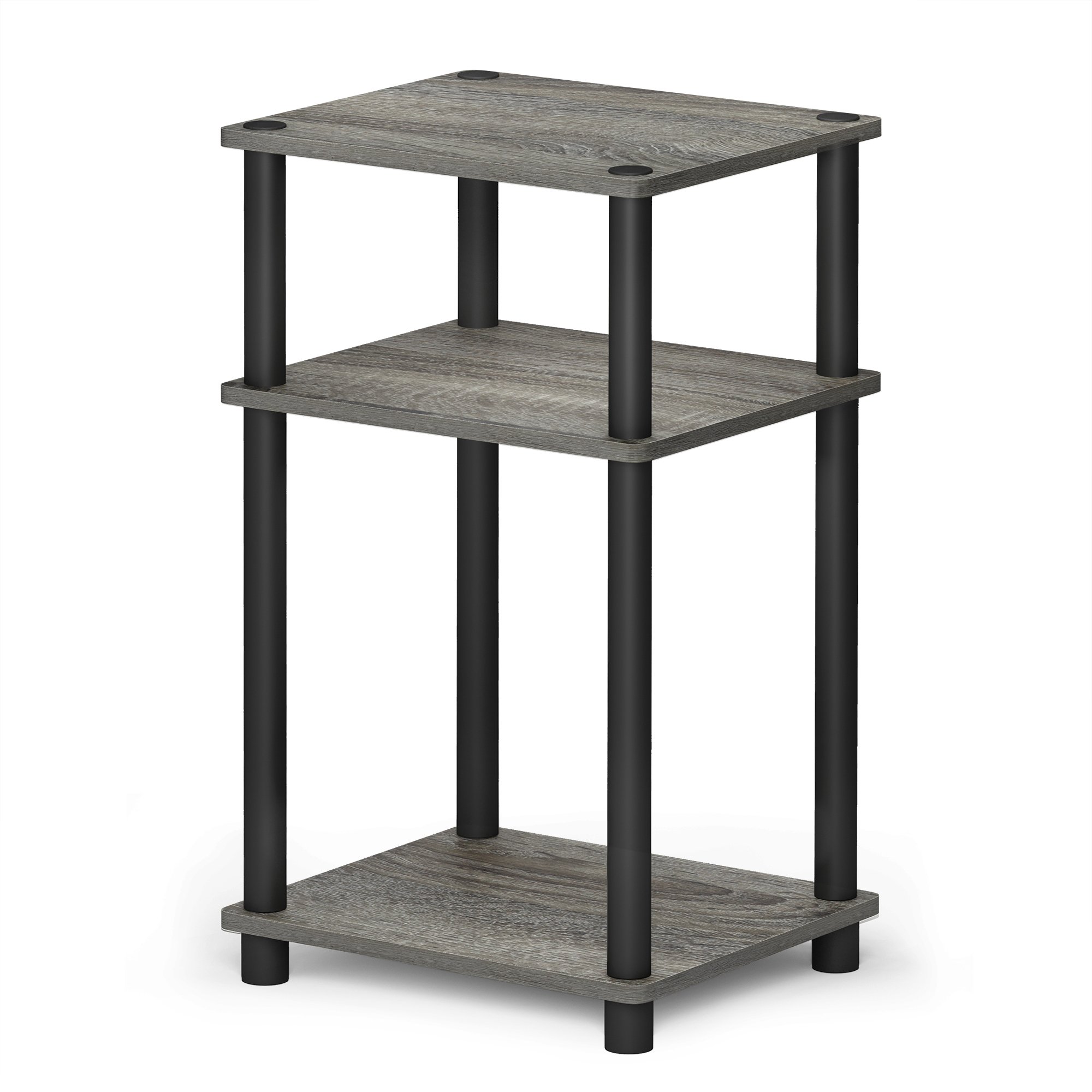 Furinno Just 3-Tier Turn-N-Tube End Table / Side Table / Night Stand / Bedside Table with Plastic Poles, 1-Pack, French Oak Grey/Black