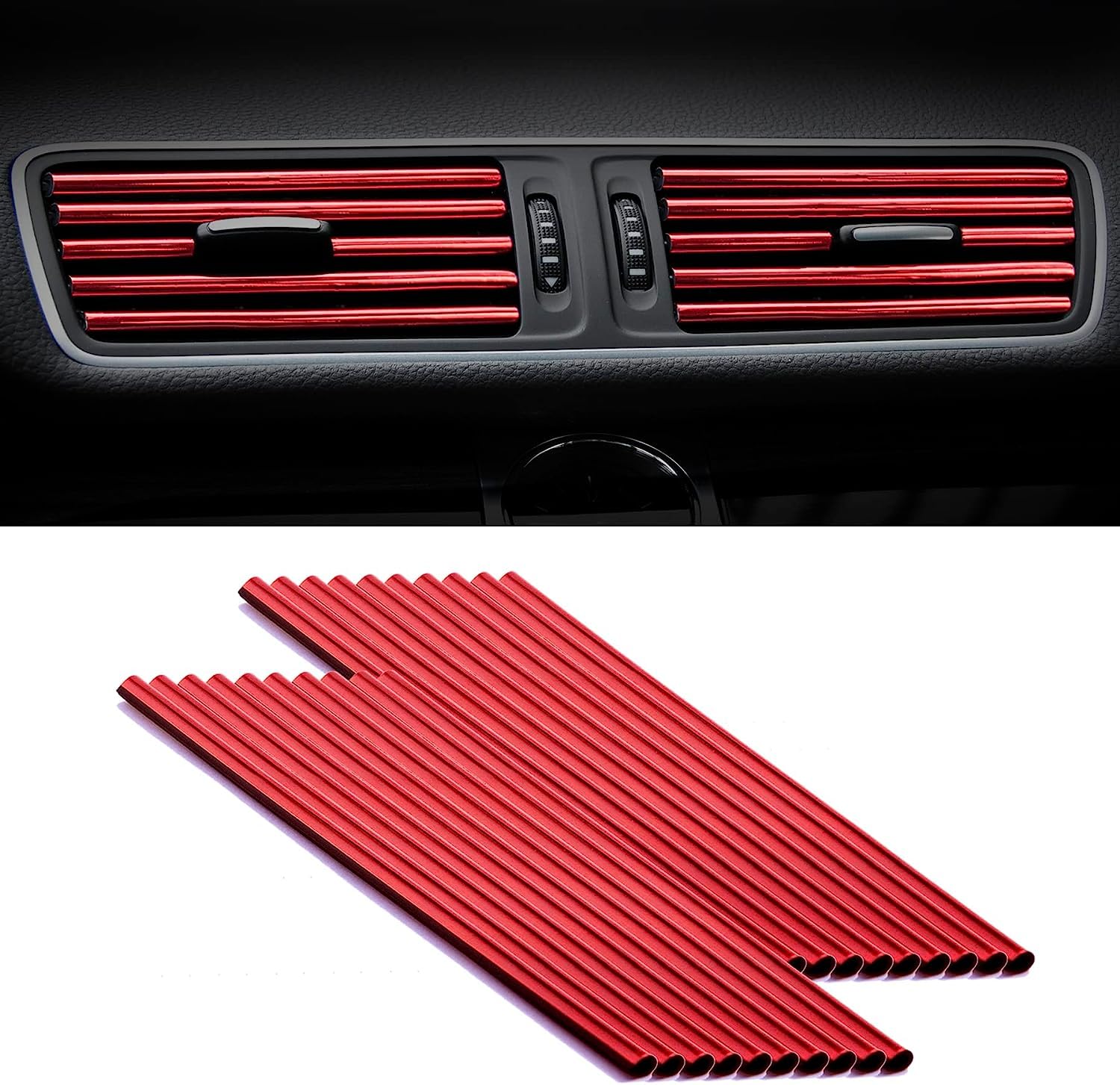 NILKANTH SHOPPERS Universal Car Air Conditioner Vent Trim Decoration Strip Waterproof Flexible Shiny Auto Car Vent Interior Accessories for All Air Vent Outlet (RED, 20)