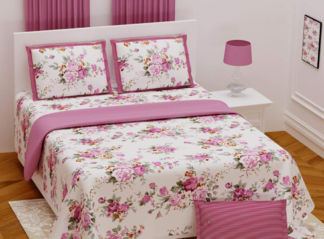 PURE COMFORT 100% Cotton Supreme Quality Super King Size Double Bedsheet with 2 Pillow Covers