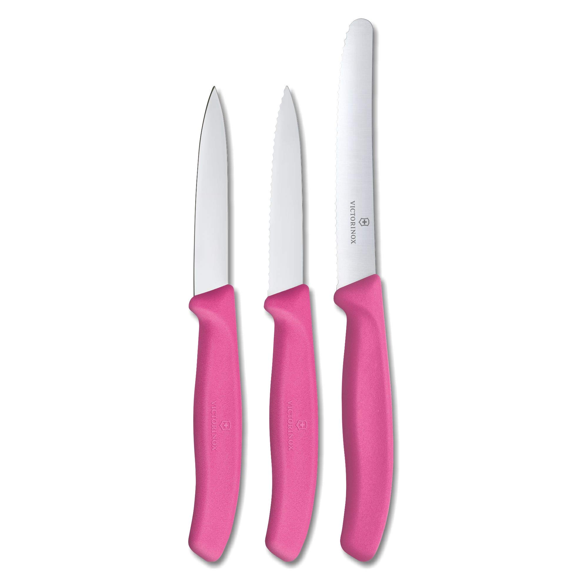 Victorinox Swiss Made Stainless Steel Swiss Classic Kitchen Knife (Set of 3) Serrated and Straight Edge Knives for Professional and Household Kitchen, Kitchen Tools, Pink, 6.7115.3