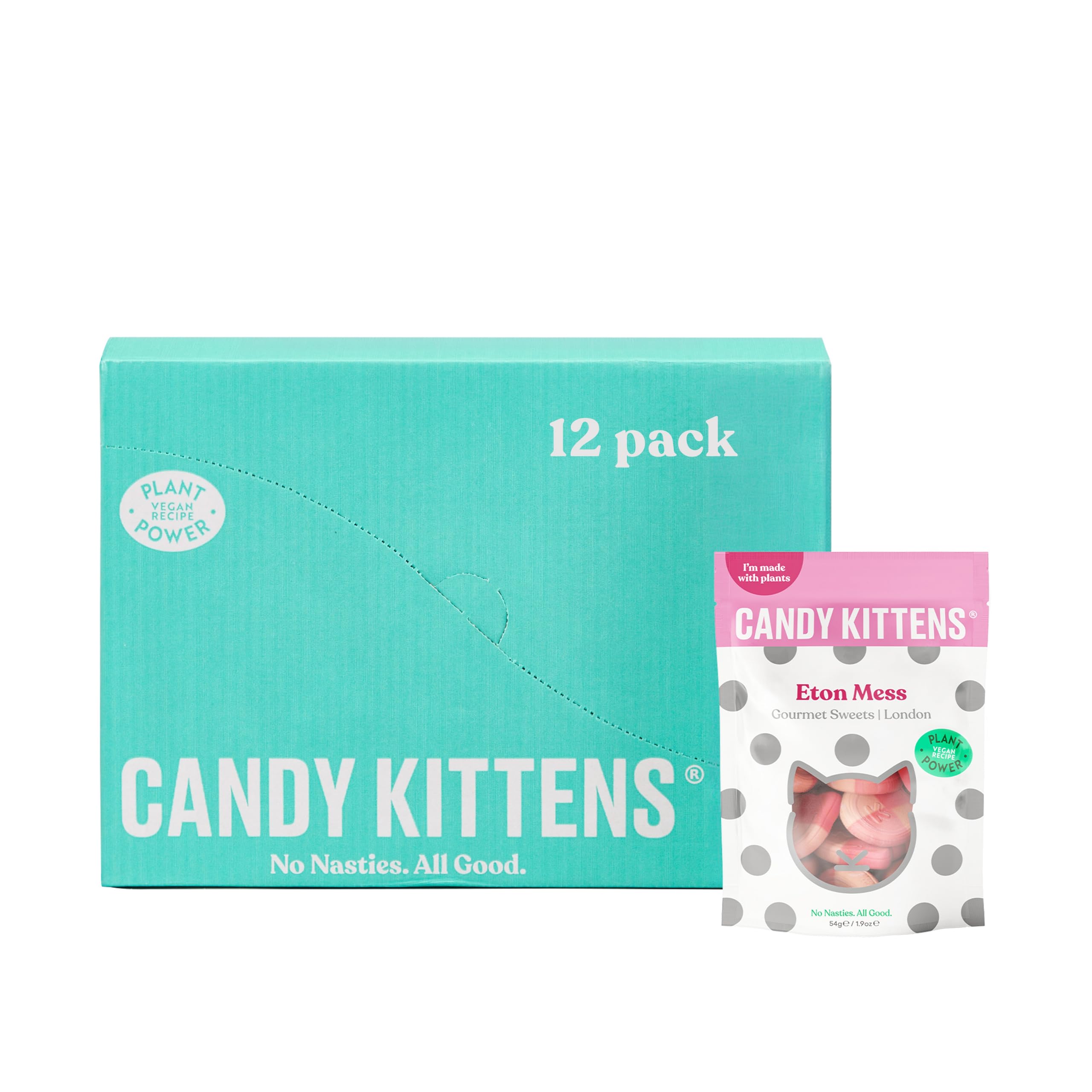 Vegan Sweets, CANDY KITTENS ETON MESS, Packed With Fruit Juice & Natural Ingredients, Big Flavours From Little Kittens, Vegetarian & Halloween Sweets - CASE OF 12x Sweet Bags (54g)