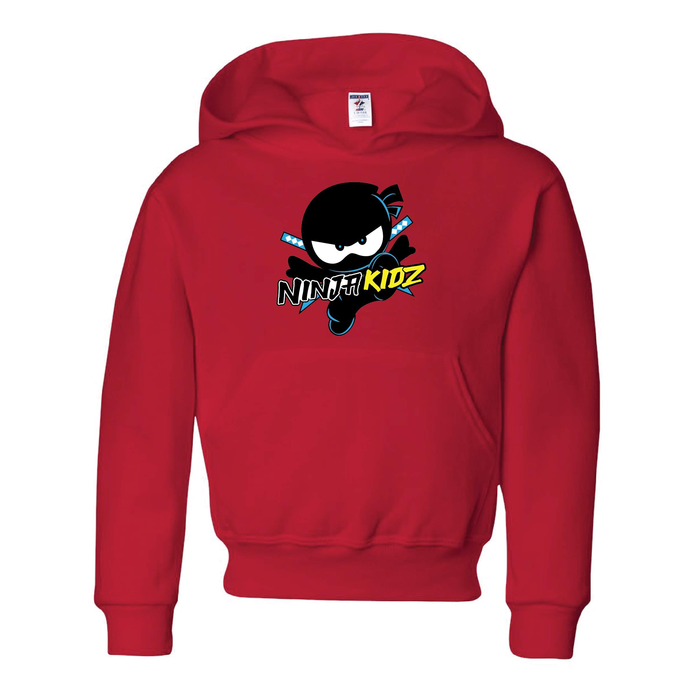 Ninja Kidz Official Original Logo Pullover Hoodie- Dress Your Ninja Kid in Cool Gear! (Red, Youth Medium)