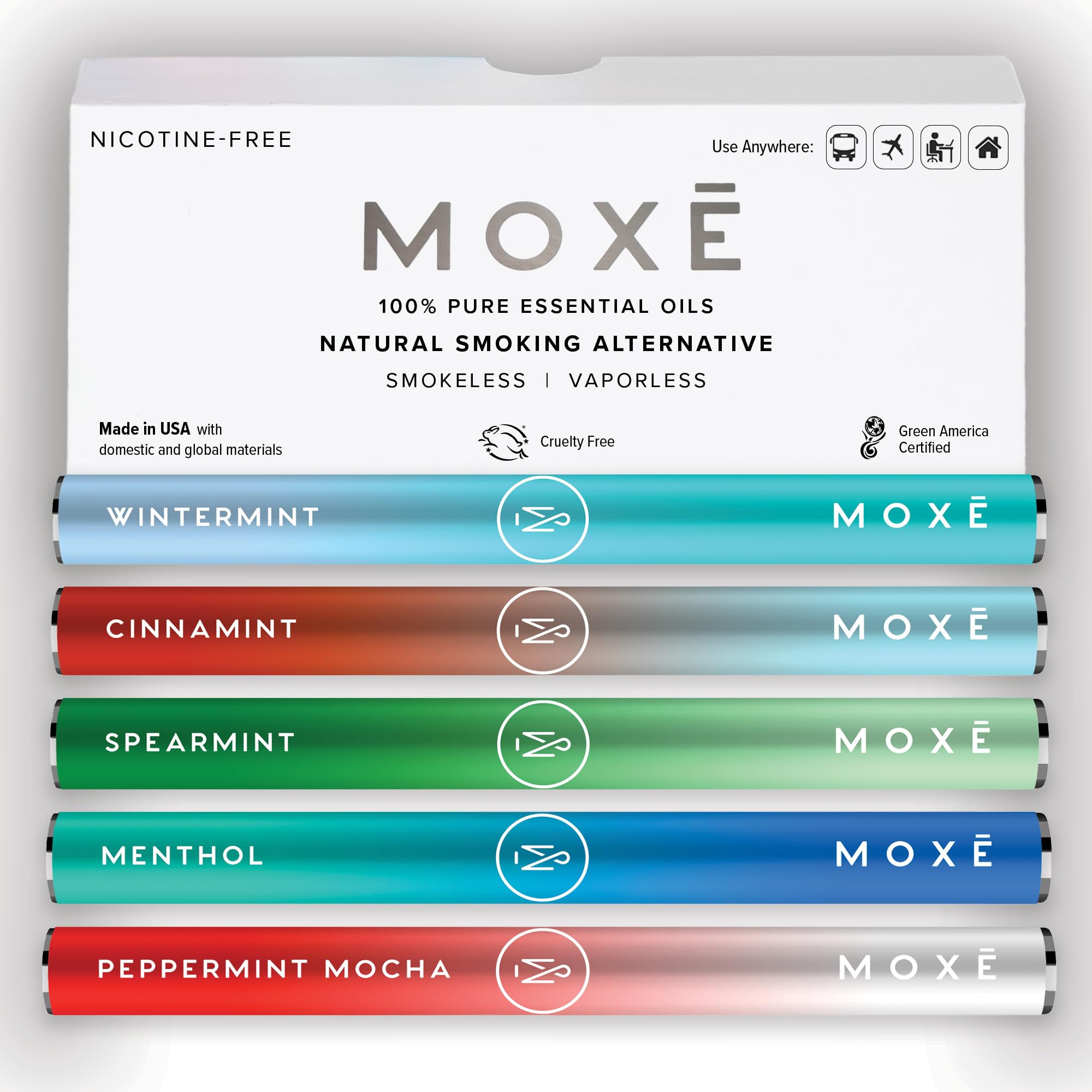 MOXE Natural Variety Pack | Non Electric Long-Lasting Smoking & Vape Alternative | Nicotine-Free, Tobacco-Free, Oral Fixation Menthol & Spearmint, Cinnamint, Menthol, Peppermint Mocha, Wintermint