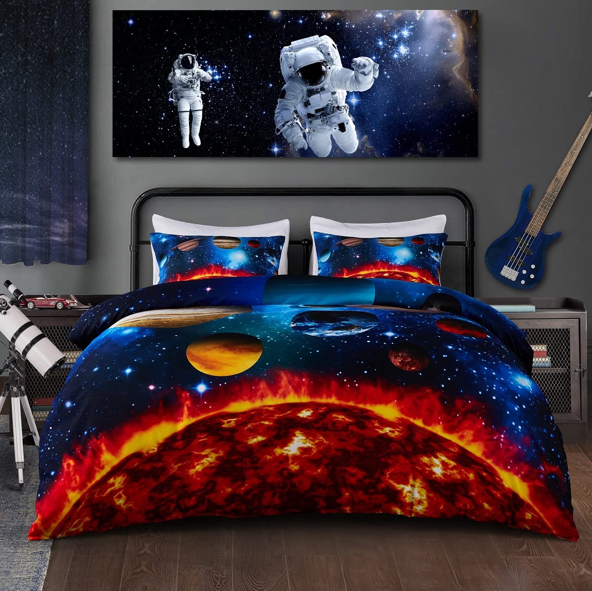 Erosebridal Galaxy Bedding Set Twin for Boys Teens 3D Planets Duvet Cover,Universe Nebula Print Comforter Cover Adult Girls Starry Sky Series 3 Pcs Bedding Collections, 1 Duvet Cover + 2 Pillowcases