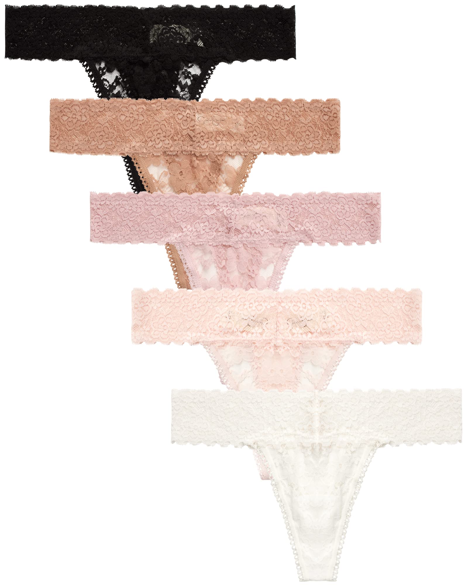 Women's Underwear - 5 Pack Stretch Microfiber Lace Thong Panties (S-XL)