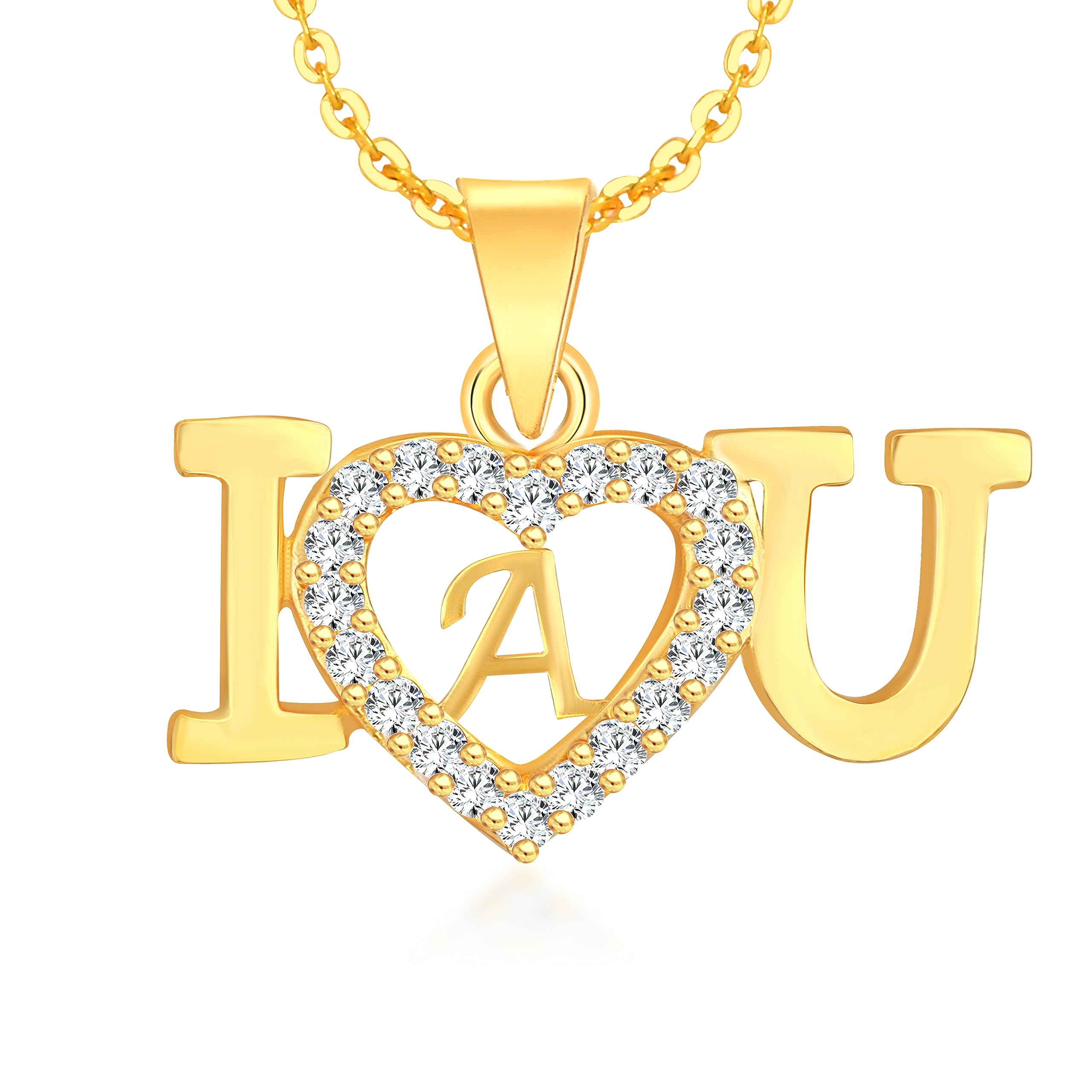 MK JEWELLERS Women's Latest Fashionable Alloy Material Pendant | Diamond Heart Shape Necklace (A Alphabet)