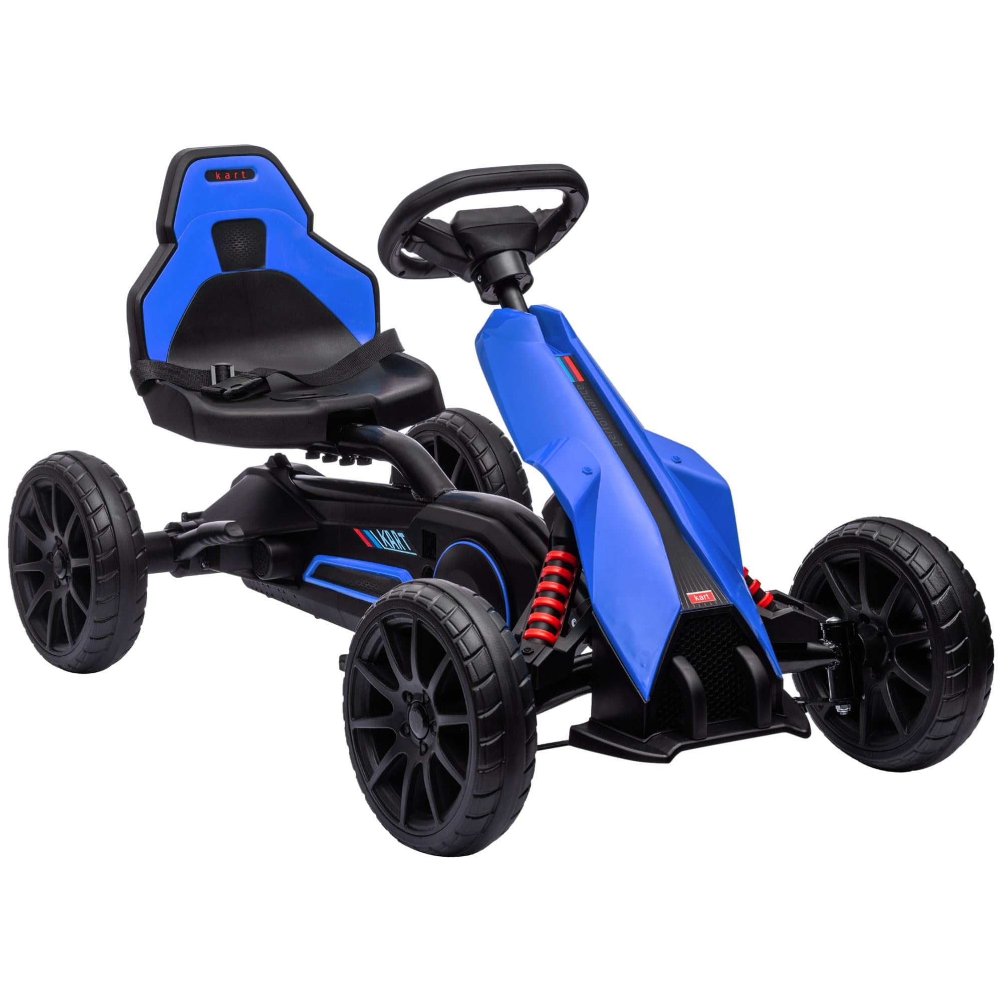 Aosom Kids Pedal Go Kart, Outdoor Ride on Toy with Adjustable Seat, Swing Axle, Handbrake, 4 Non-Slip EVA Wheels for Boys and Girls Aged 3-8 Years Old, Blue