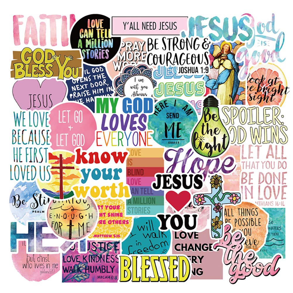 Vinyl Jesus Christian Stickers Laptop Jesus Stickers Pack 50 Pcs Faith Wisdom Words Decals for Water Bottle Laptops Ipad Cars Luggages