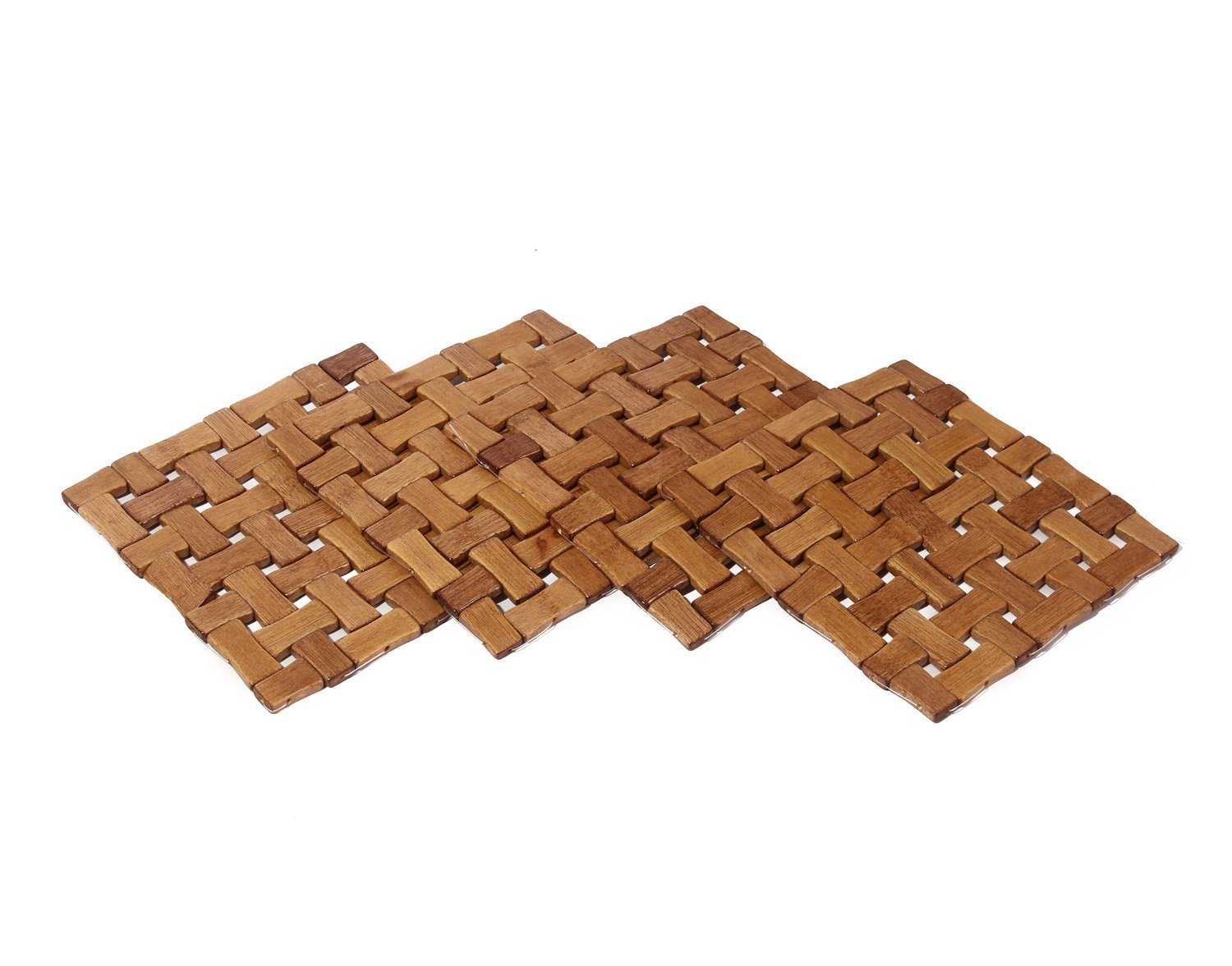 Yellow Weaves4 Pieces Bamboo Wood Coasters or Heat Insulation Pad/Table Mats Placemats for Big Pans Pots- (15 X 15 Cms)