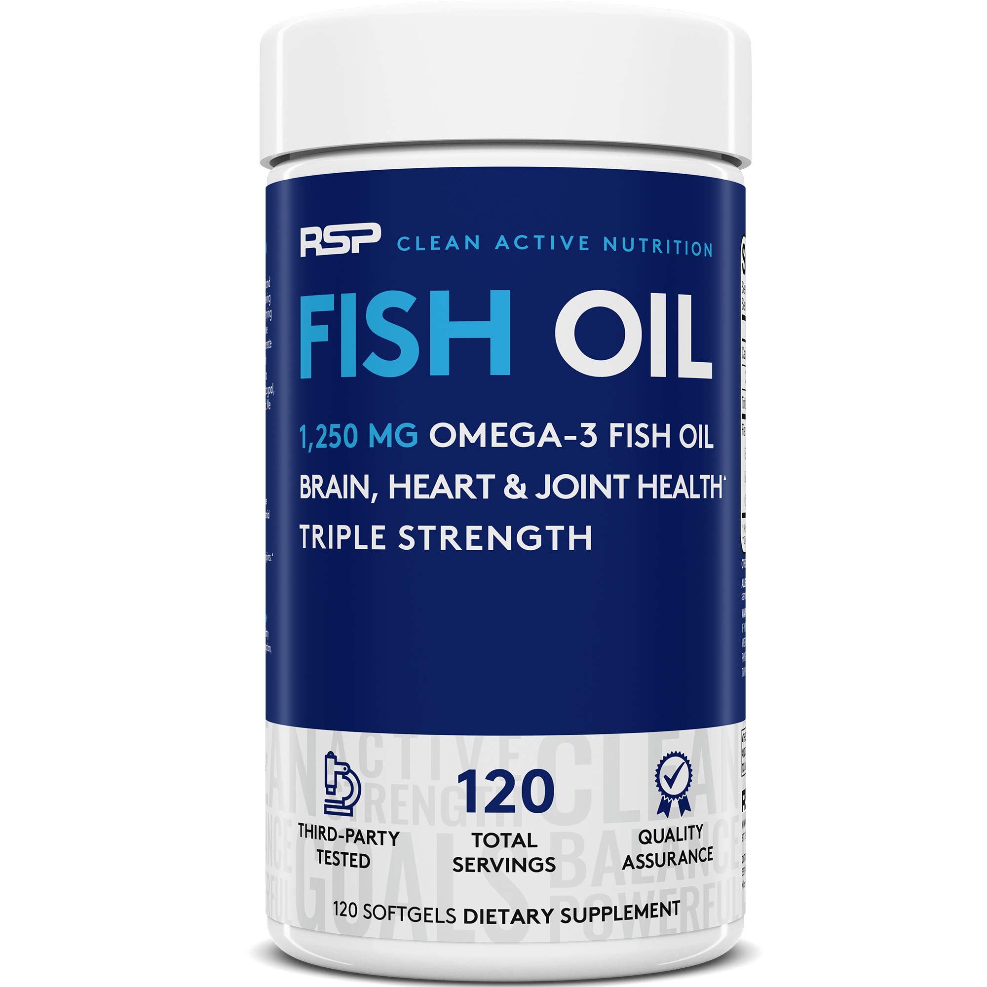 RSP NUTRITION Fish Oil Supplement - Triple Strength Omega 3 Softgels (1250 mg), HIGH EPA & DHA for Heart, Brain, Joint Health, 3X Strength Formula (120 Count)