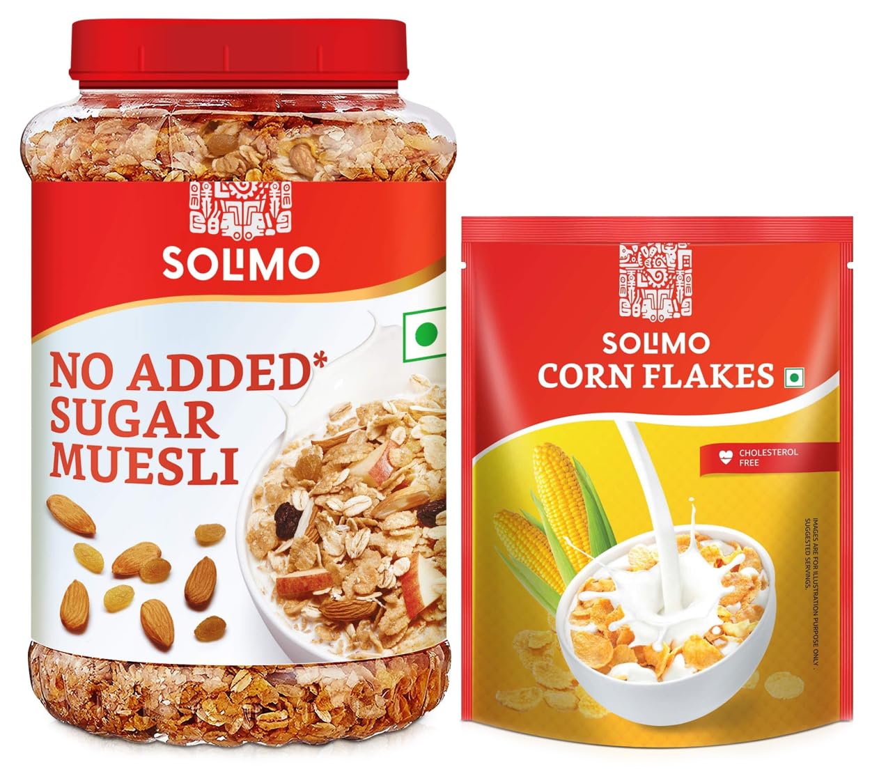 Amazon Brand - Solimo No Sugar Muesli 1kg & Amazon Brand Solimo - Corn Flakes 875g