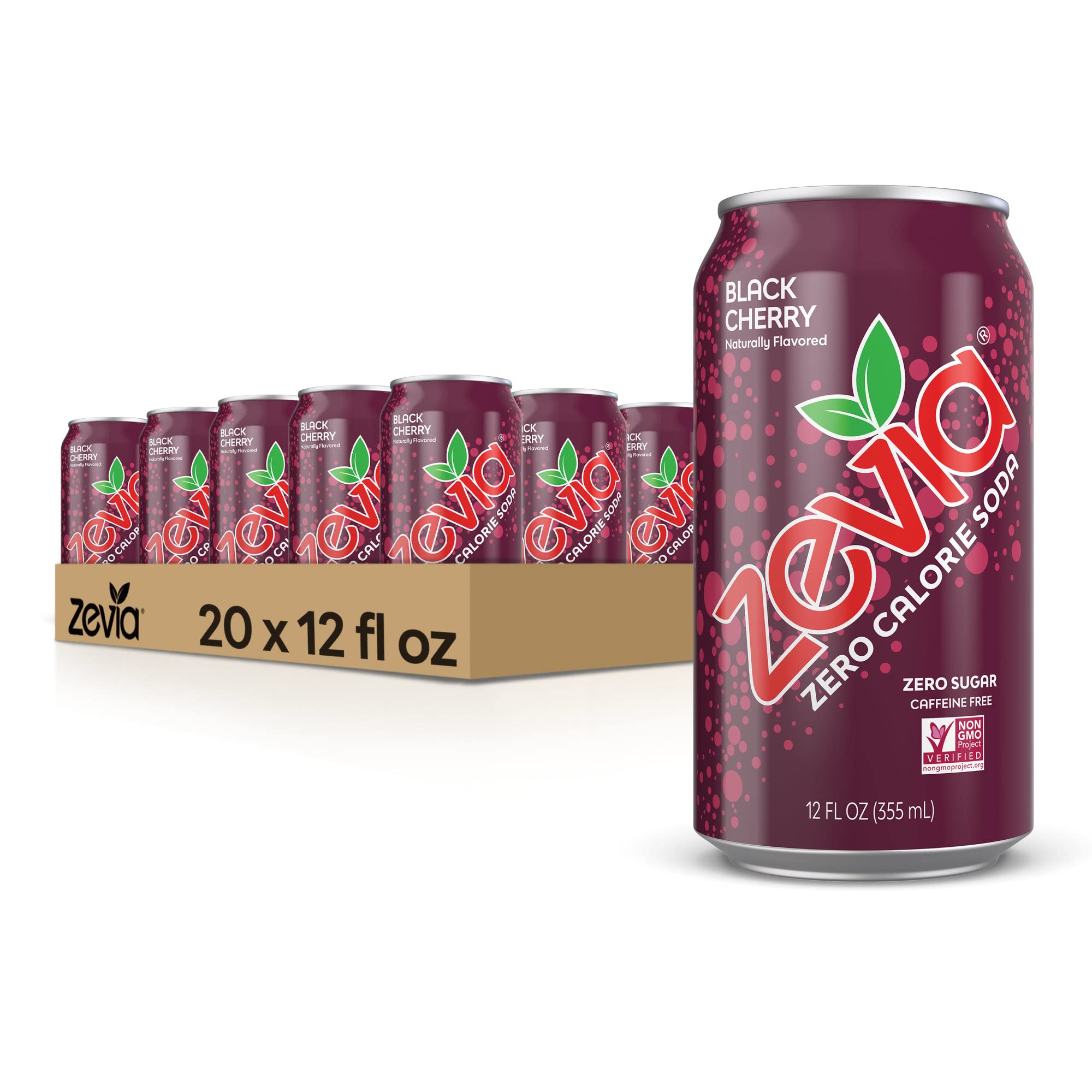 ZeviaZero Calorie Soda, Black Cherry, 12 Ounce Cans (Pack of 20)