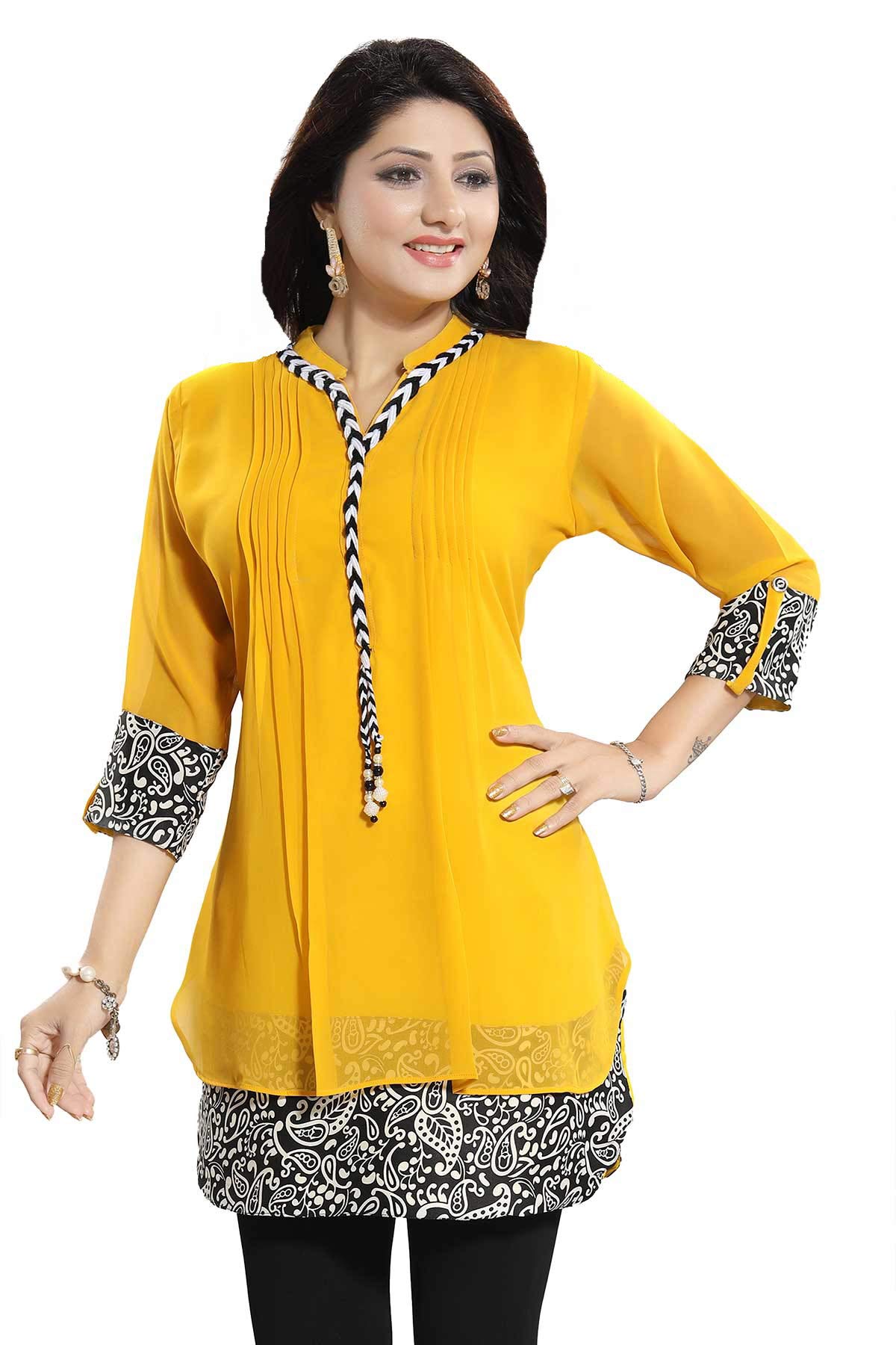 Impex Georgette Lemon Yellow Kurta