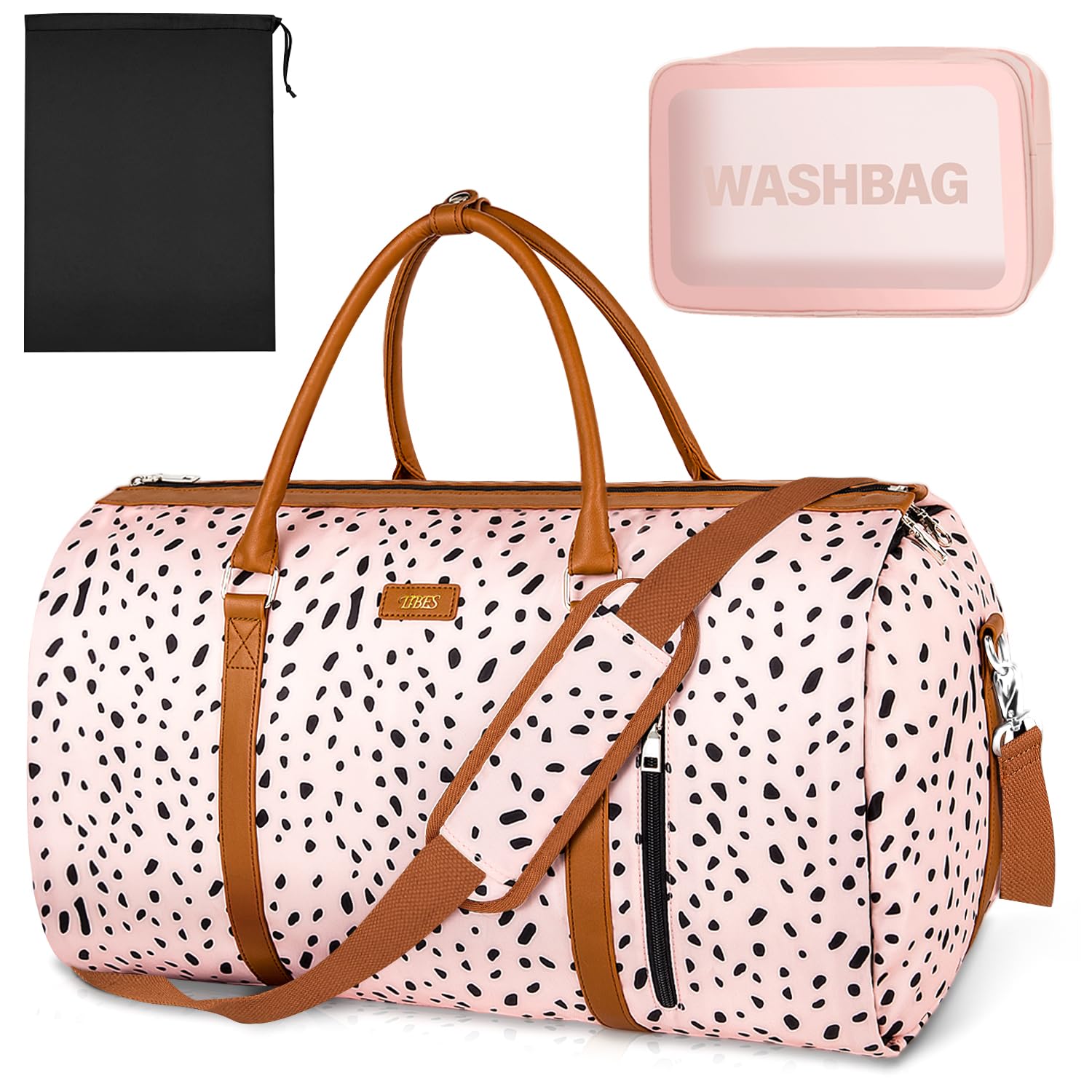 TIBESConvertible Garment Duffle Bags for Travel - Carry On Garment Bags With Toiletry Bag, Large Weekender Bags for Women Men 2 in 1 Hanging Suitcase Suit Travel Duffel Bags (3pcs Set, Pink Leopard)