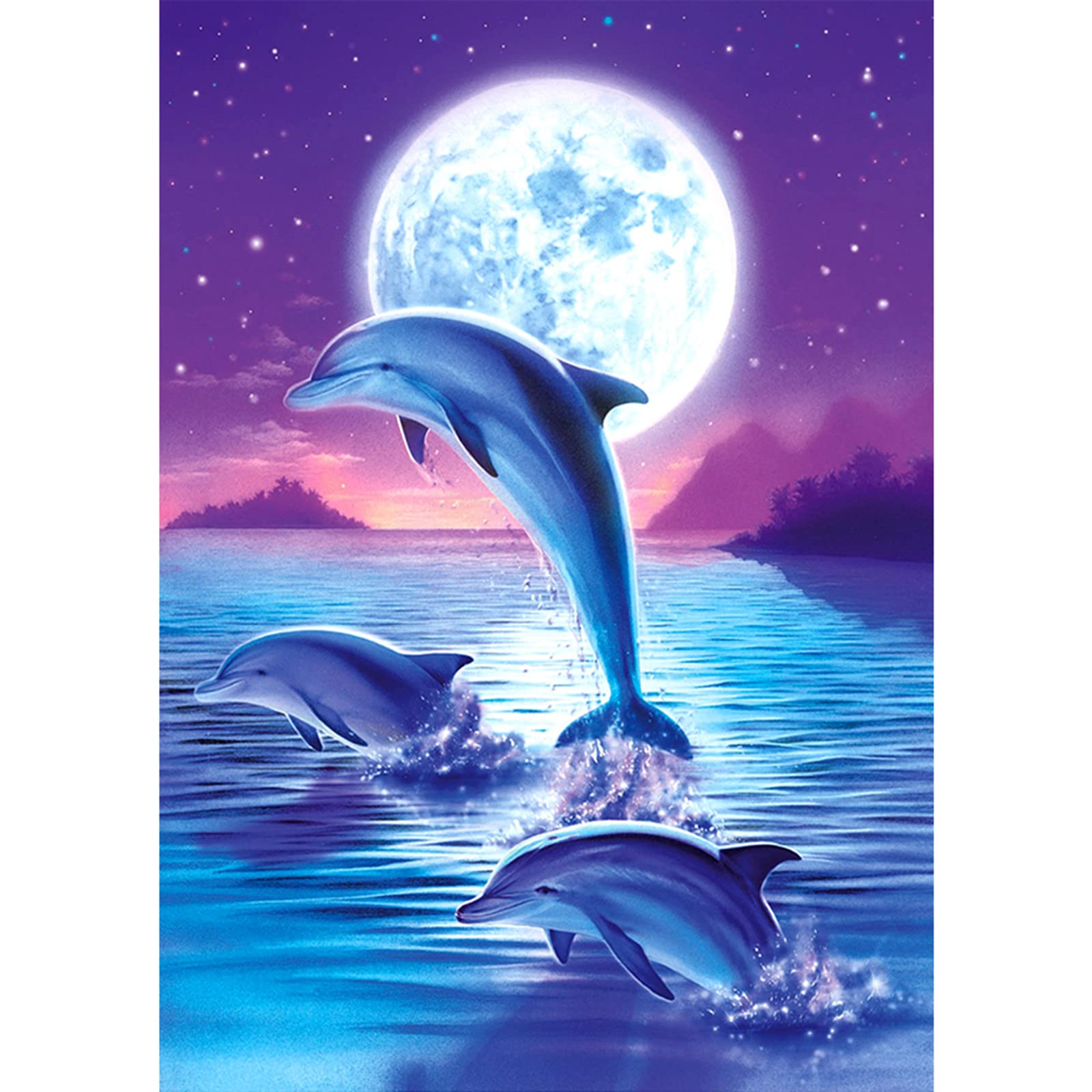 MXJSUA Diamond Art Painting Kits for Adults, Square Full Drill Diamond Art Painting Kits 5D DIY Diamond Art Painting Art Kits for Home Wall Decor Blue Jumping Dolphin 16x20 Inch/40x50cm