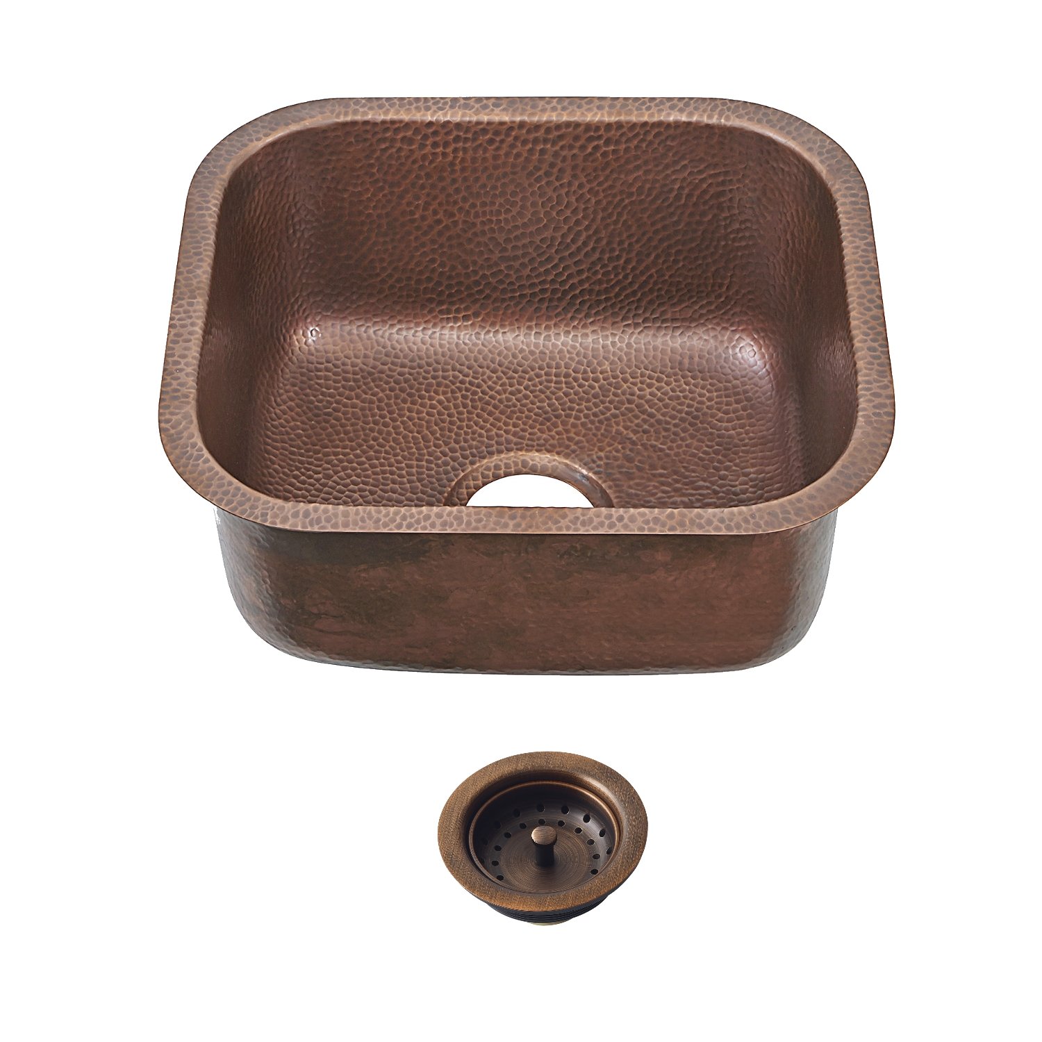 SinkologySP503-18AC-AMZ-B Sisley Pro Undercount Bar Prep 18.5 in. Sink Kit with Strainer Drain Kitchen, Antique Copper, 18.5 X 16.5 X 9