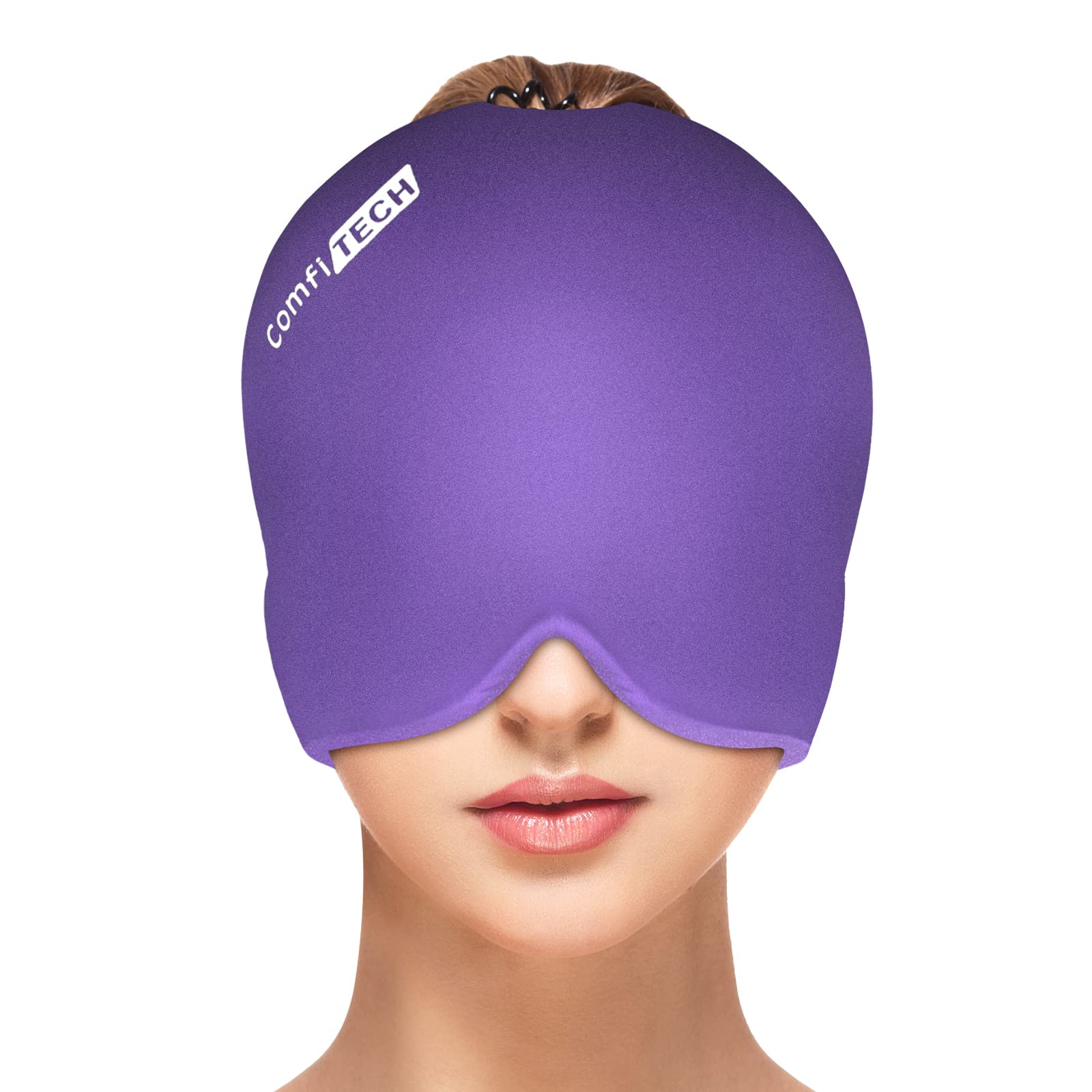 ComfitechHeadache Relief Hat Migraine Cap, Wearable Migraine Mask Ice Head Wrap for Tension Headache, Puffy Eyes, Sinus Headache & Stress Relief Gel Cold Compress (Purple)