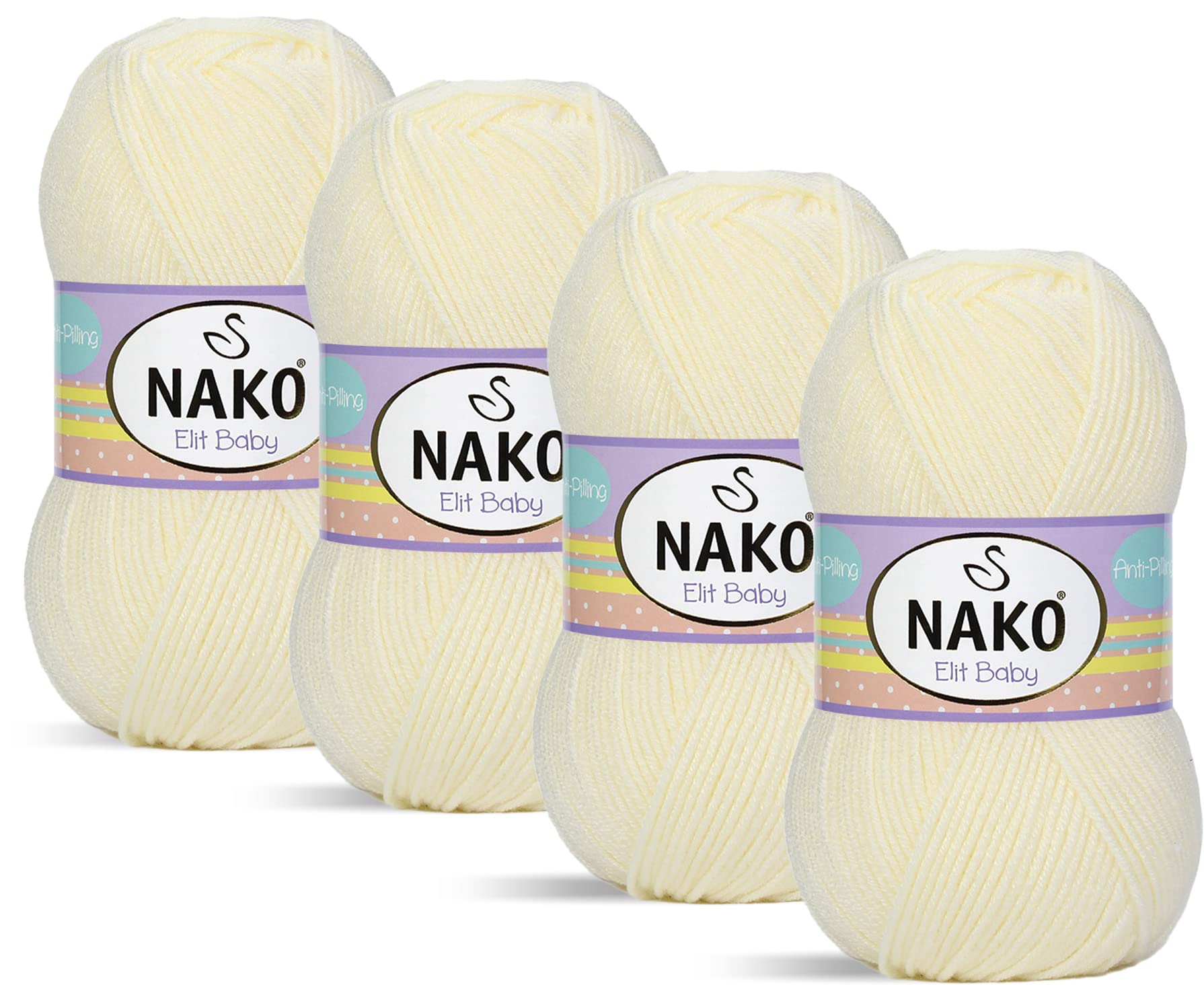 NakoElit Baby,Baby Knitting Yarn,(4Pack),Anti-Pilling (Low-Pilling)Featured,Each Skein/Ball 100 g (3.5 oz) (Ecru 99064)