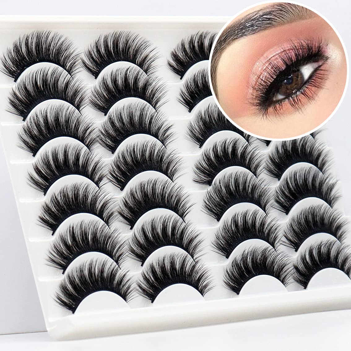 Losha False Eyelashes Full and Lightweight Faux Mink Lashes 14 Pairs Pack Thick Dramatic Volume Reusable Eyelash Extensions for Everyday Looks