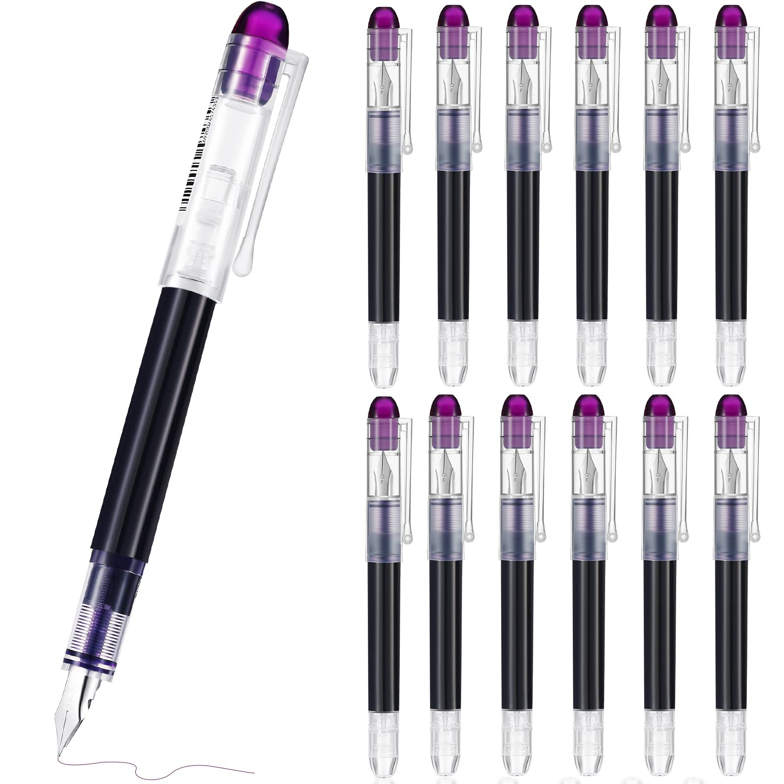 Sabary 12 Pieces Disposable Fountain Pens Fine Point Calligraphy Fountain Pens Ink Pens Writing Office School Supplies for Sketching Journaling Doodling and Gifts (Purple)