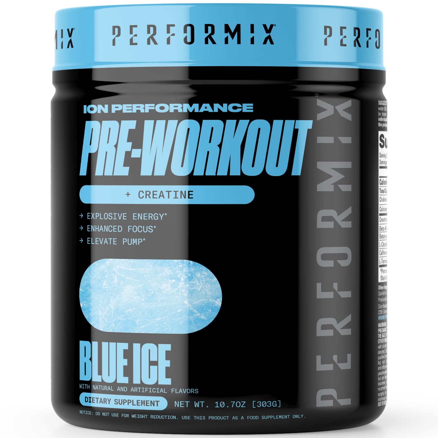 PERFORMIXION Pre Workout - Increase Pump, Energy & Endurance - 200 mg of Caffeine - Creatine Monohydrate - Nitric Oxide - Beta Alanine - Amino Acids - No Crash or Jitters - Blue Ice - 30 Servings