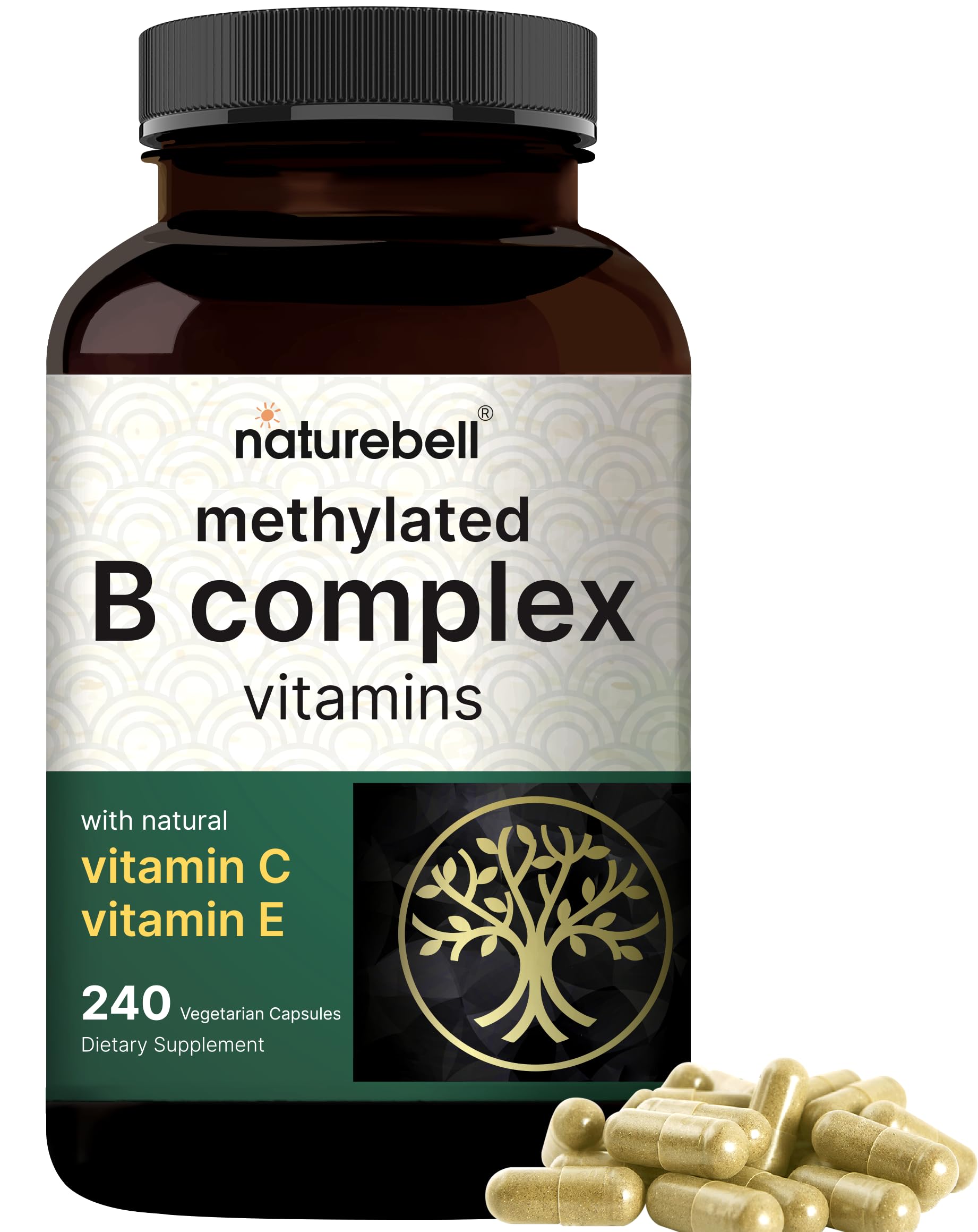 Methylated B Complex Vitamins, 240 Veggie Capsules | Multivitamin B Complex | B12, Folate, Biotin & More – with Natural Vitamin C, E, Choline & Inositol – Immune, Energy, & Prenatal Support