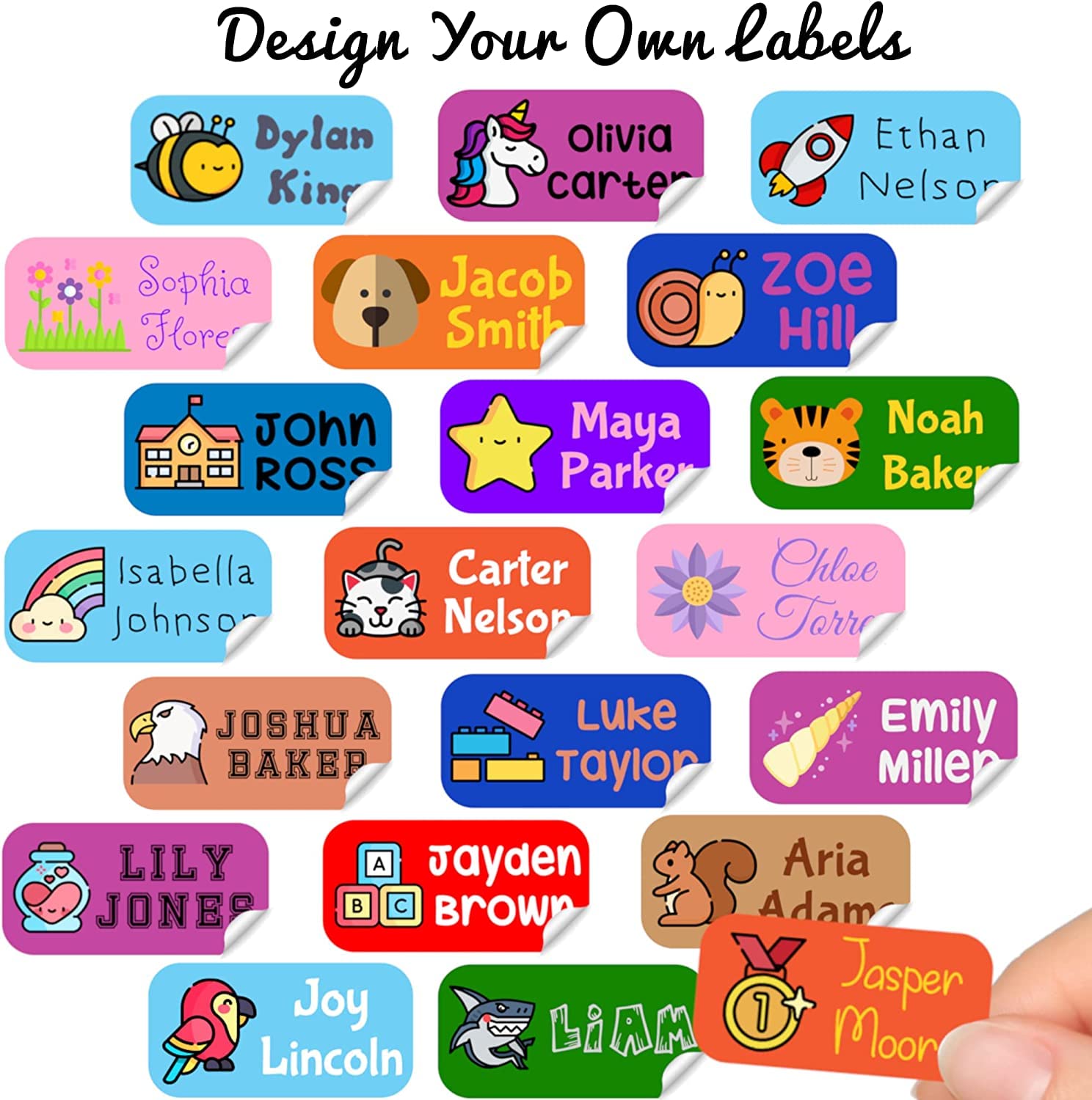 Generisch 16 x Personalized Name Labels | Perfect Kids Daycare and School Supplys Tag Labels | Cute Children's Name Label Pack -