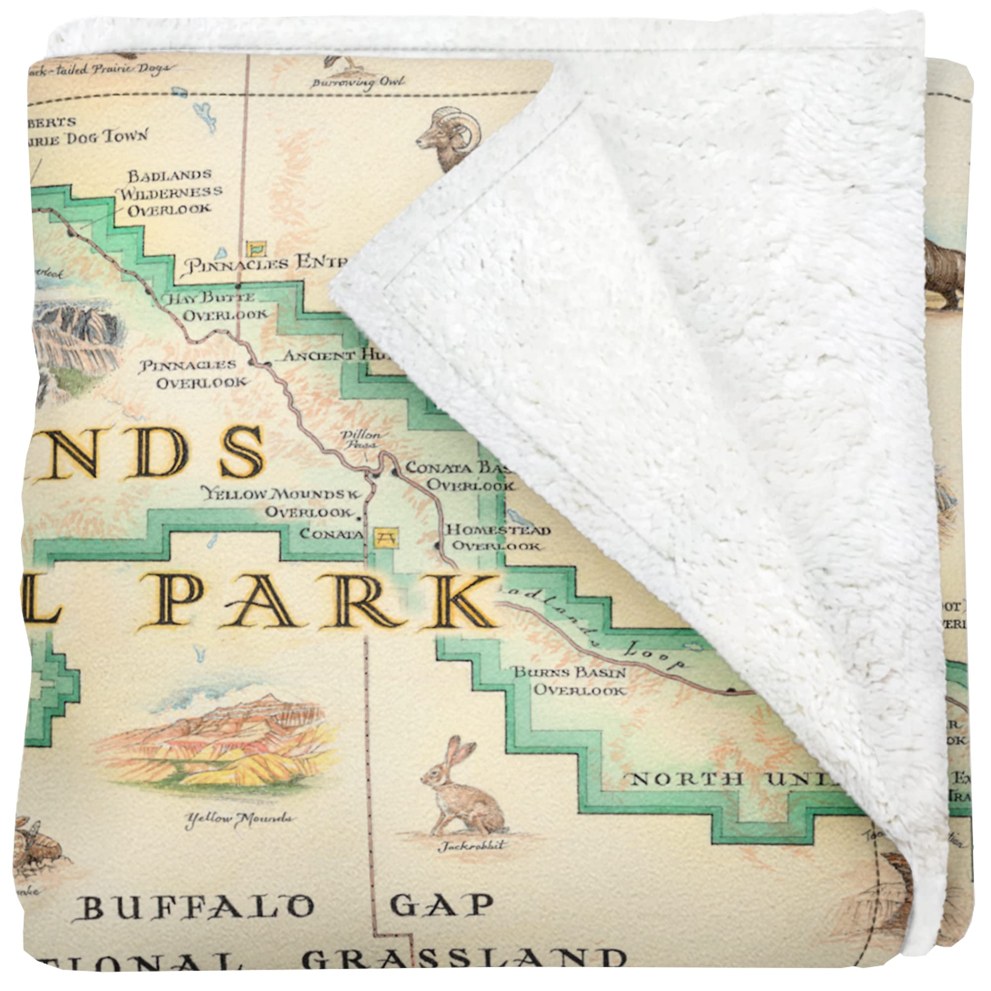 Badlands National Park Map Fleece Blanket - Hand-Drawn Original Art - Soft, Cozy, and Warm Throw Blanket for Couch - Unique Gift - 58"x 50"