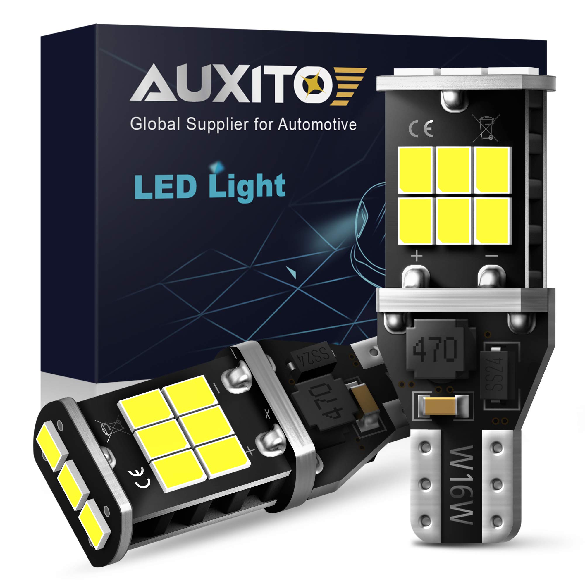 AUXITO 912 921 LED Backup Light Bulbs 1000 Lumens High Power 2835 15-SMD Chipsets Extremely Bright Error Free T15 906 W16W for Back Up Lights Reverse Lights, 6000K White (Pack of 2)