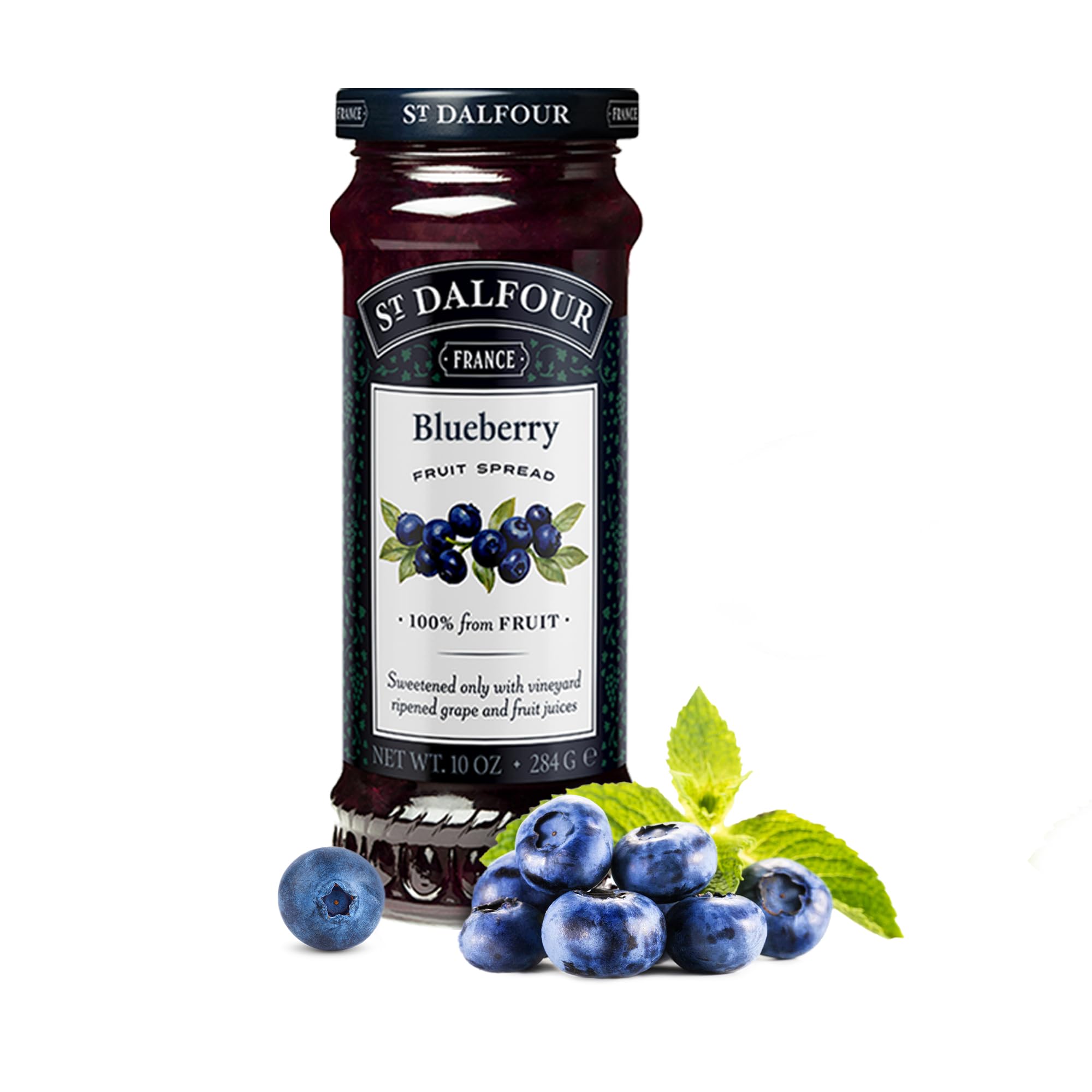 St Dalfour Blueberry Fruit Spread 284 g | No Added Sugar | 100% from Fruit | No Added Preservatives, Colours, Flavors or Sweeteners | No Corn Syrup | Traditional French Recipe