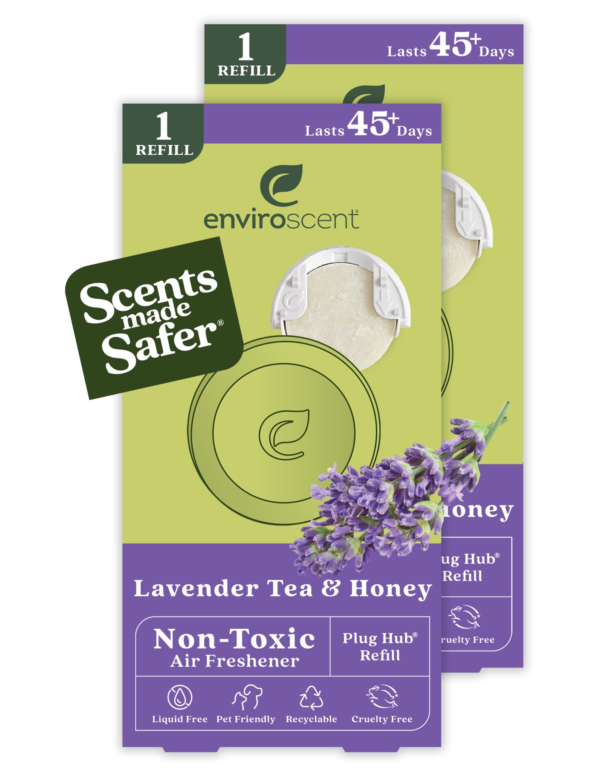 Enviroscent Non-Toxic Air Freshener Refills (Lavender Tea & Honey) Plug-in Air Freshener for Home | Essential Oil Plug In Refills | Home Fragrance Last Over 90 Days |2 Liquid Less Scent Pod Refills