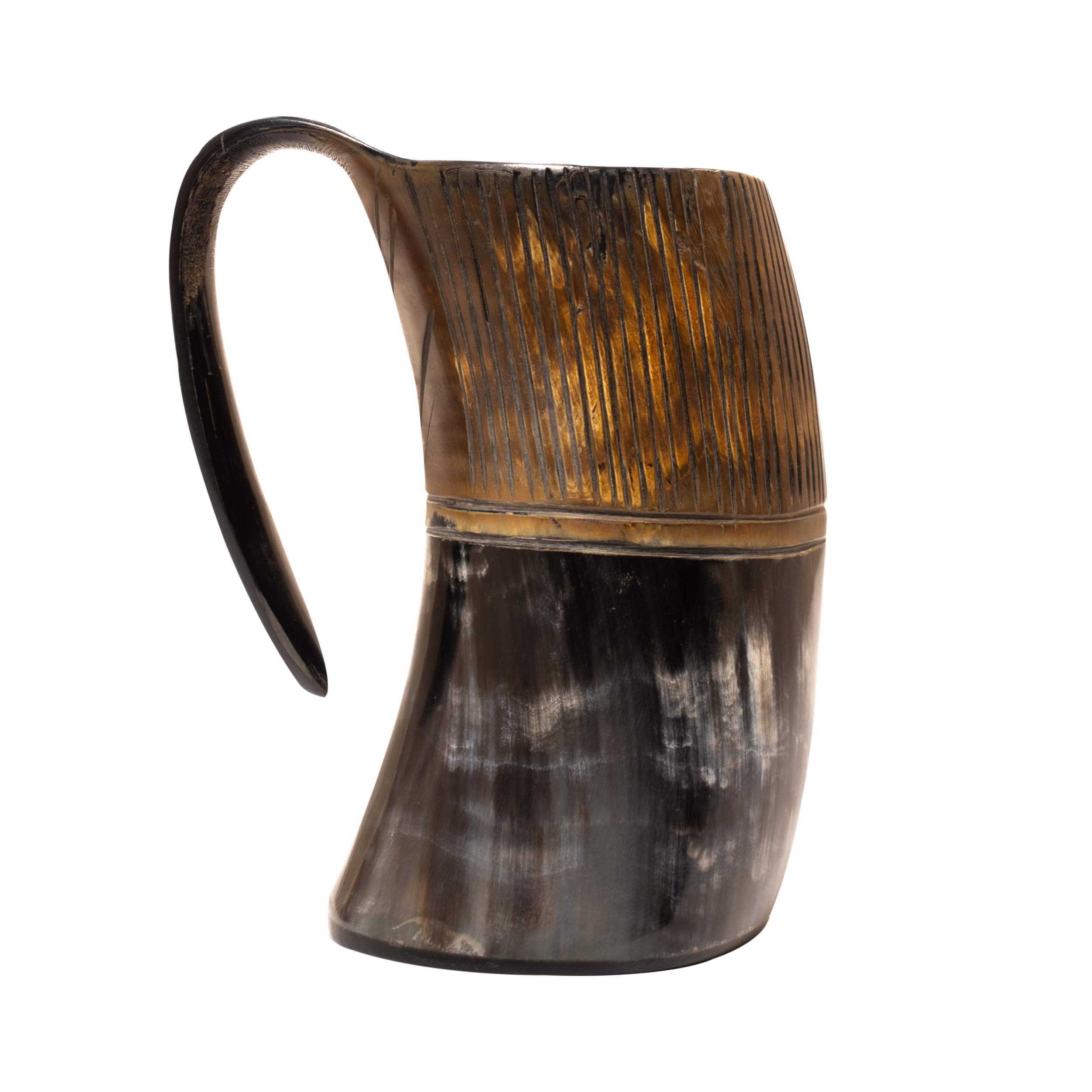 Handicrafts Home Real Horn Viking Drinking Horn Mug - Striped 6 Inches Beer Mug Tankard for Ale, Wine, Mead - Unique Viking Gifts for Medieval Fans - Handcrafted Ox Horn Beverage Vessel