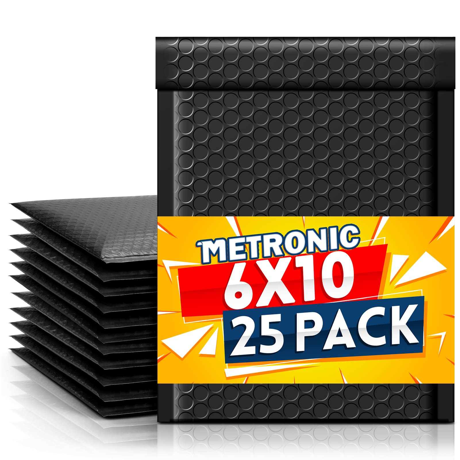 Metronic Bubble Mailers 6x10 Inch 25 Pack Usable Size 6x9" Black Bubble Mailer Waterproof Padded Envelopes for Gifts Packaging, Shipping, Mailing, Small Business Supplies