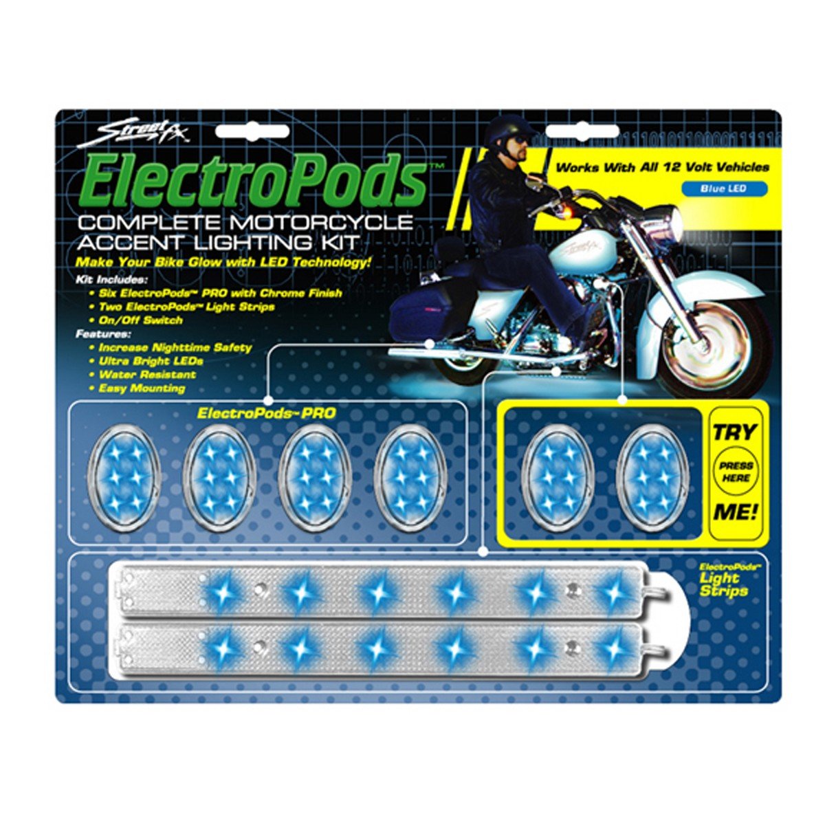 Street FX 1042434 ElectroPods Blue/Chrome Motorcycle Oval Pod Lighting Kit