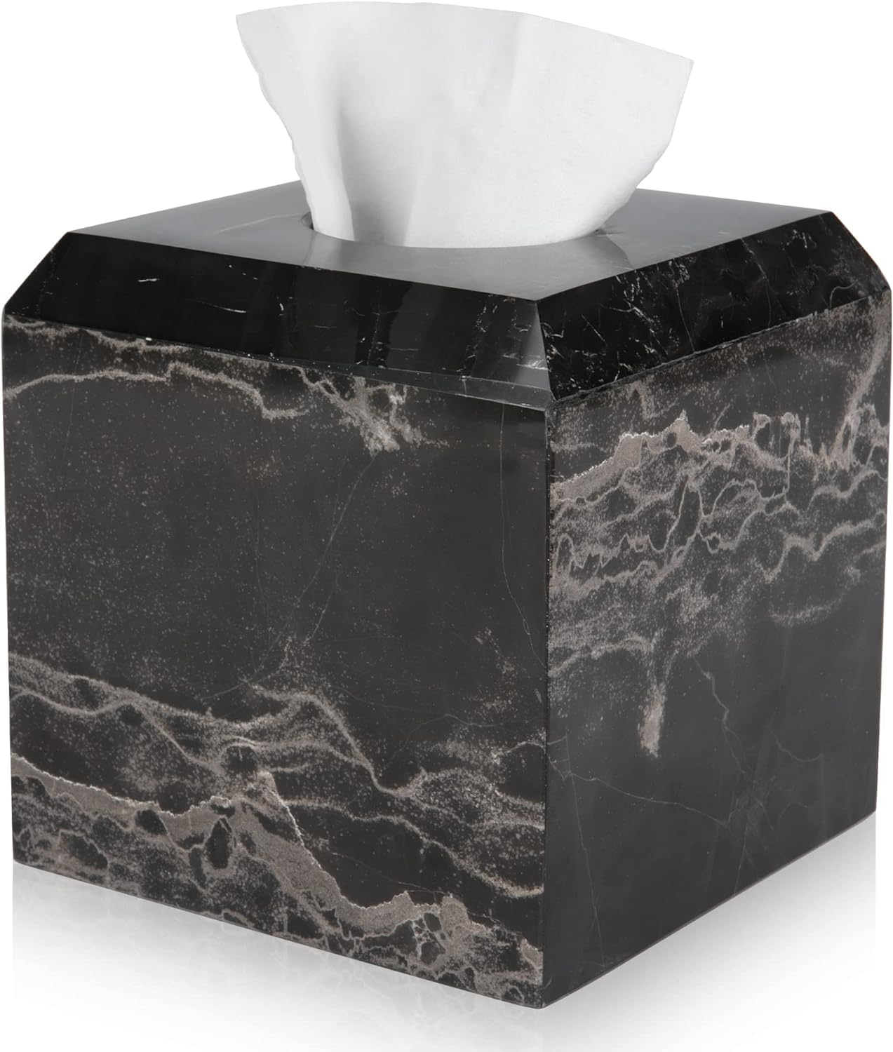 WORHETissue Box Cover Holder True Natural Marble Paper Holder Heavy Duty Square Tissue Paper Holder for Bathroom Living Room Bedroom Vanity Kitchen Minimalistic Office Home Decor Black (WH013)