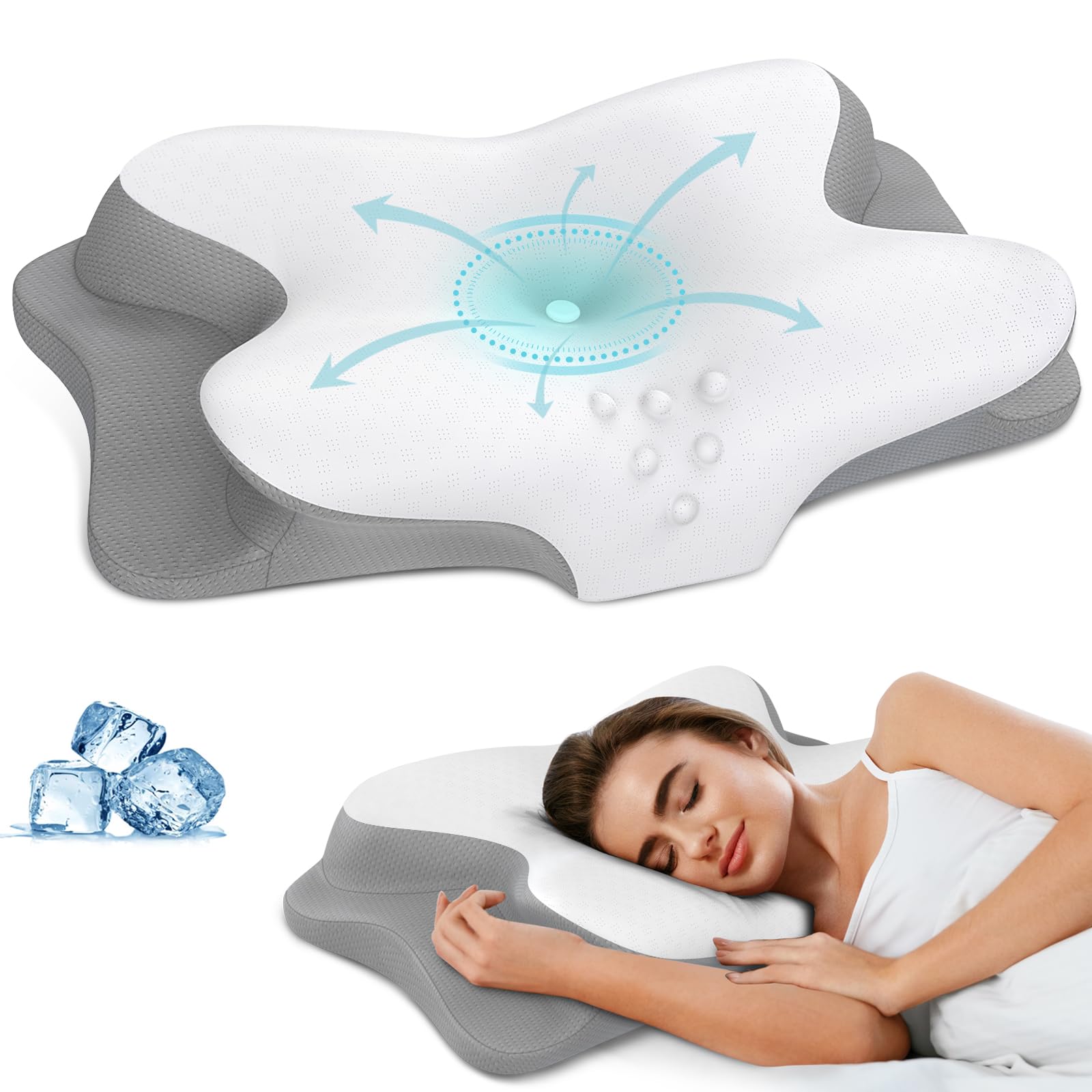 Cervical Neck Pillow - Cooling Pillow for Neck Pain Relief, Ergonomic Contour Side Sleeper Pillow for Sleeping, Orthopedic Memory Foam Pillows for Back & Stomach Sleepers with Pillowcase