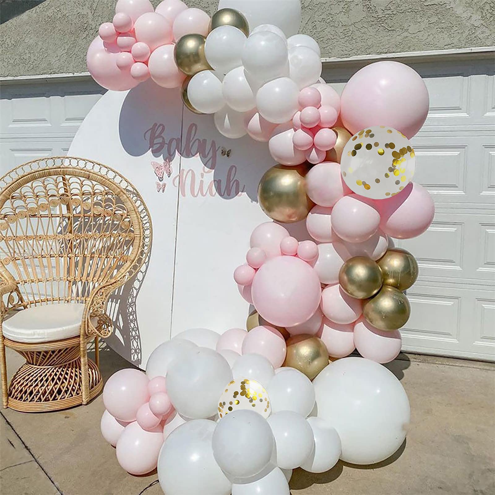 Pink Balloon Garland Arch Kit - 177pcs Pink Balloon Garland with Balloon Arch tape ,Balloon garland Strip and Ribbons,Natural Latex,Thickened,Pink Balloon Garland Kit for Birthday Party,Baby Shower,Bride Shower