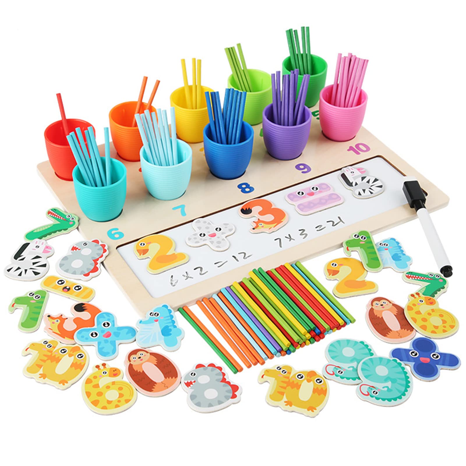 TOYBYCounting Numbers Games,Counting Sticks Matching Games with Magnetic Number Cards Pen,Color Sorting Toys with Sorting Cups,Toddler Educational Montessori Toy for Math Learning