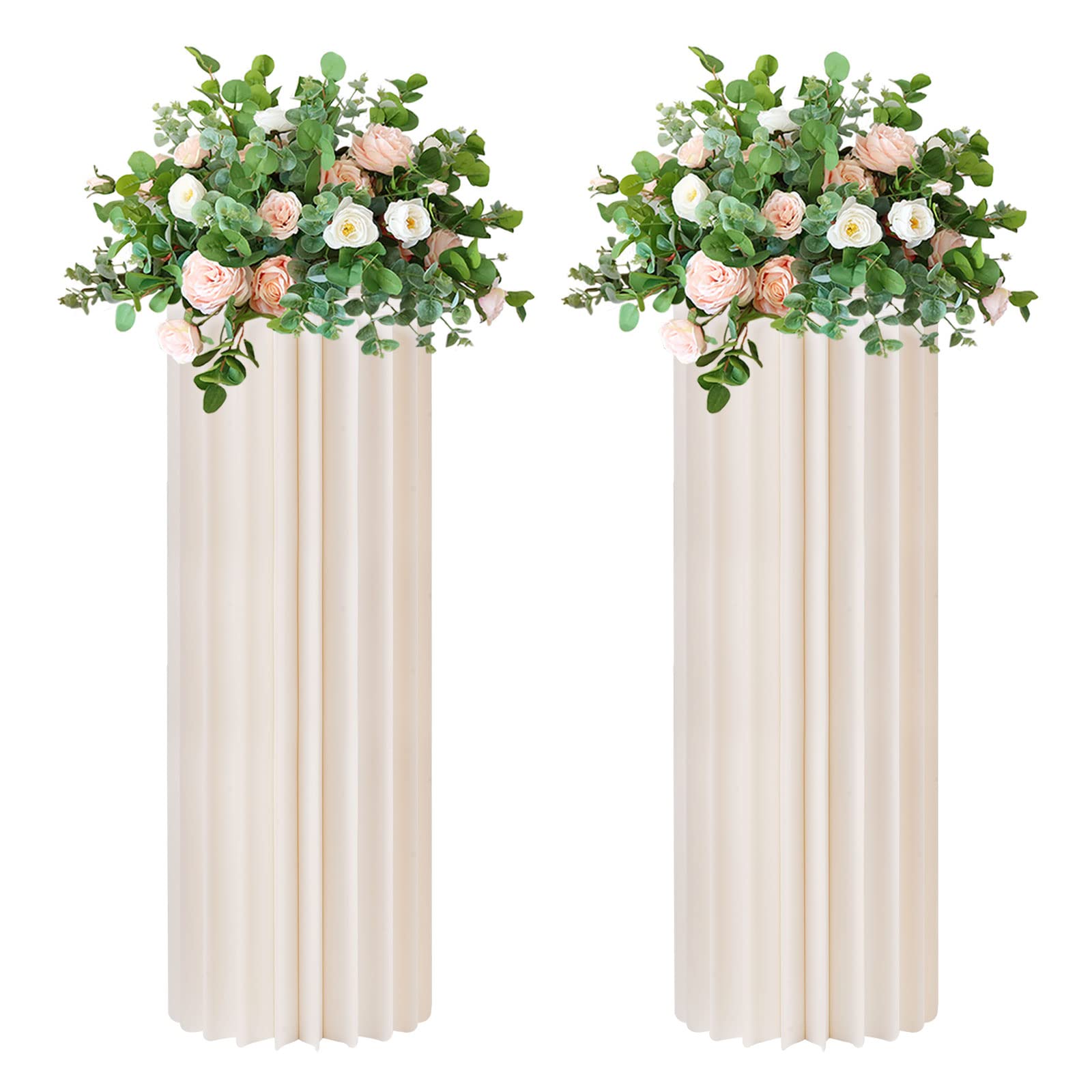 Foldable Cardboard Centerpiece Display - 2 PCs Cylinder Flowers Stand, Dessert Table, Columns Display with Acrylic Lid for Wedding Party Garden Decoration, Carry 10kgs (31.5in H)