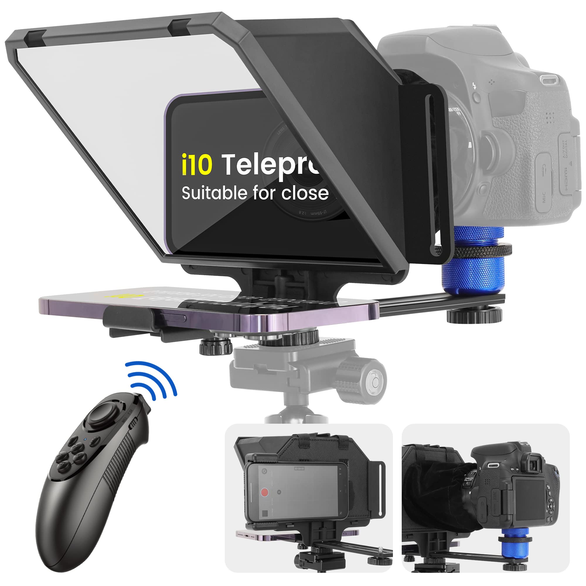 ILOKNZI 7.7 inch Phone Autocue Teleprompter Kit, Bluetooth Remote Control and Tempered Optical Glass for Smartphone/DSLR, iOS/Android Compatible S-Teleprompter App