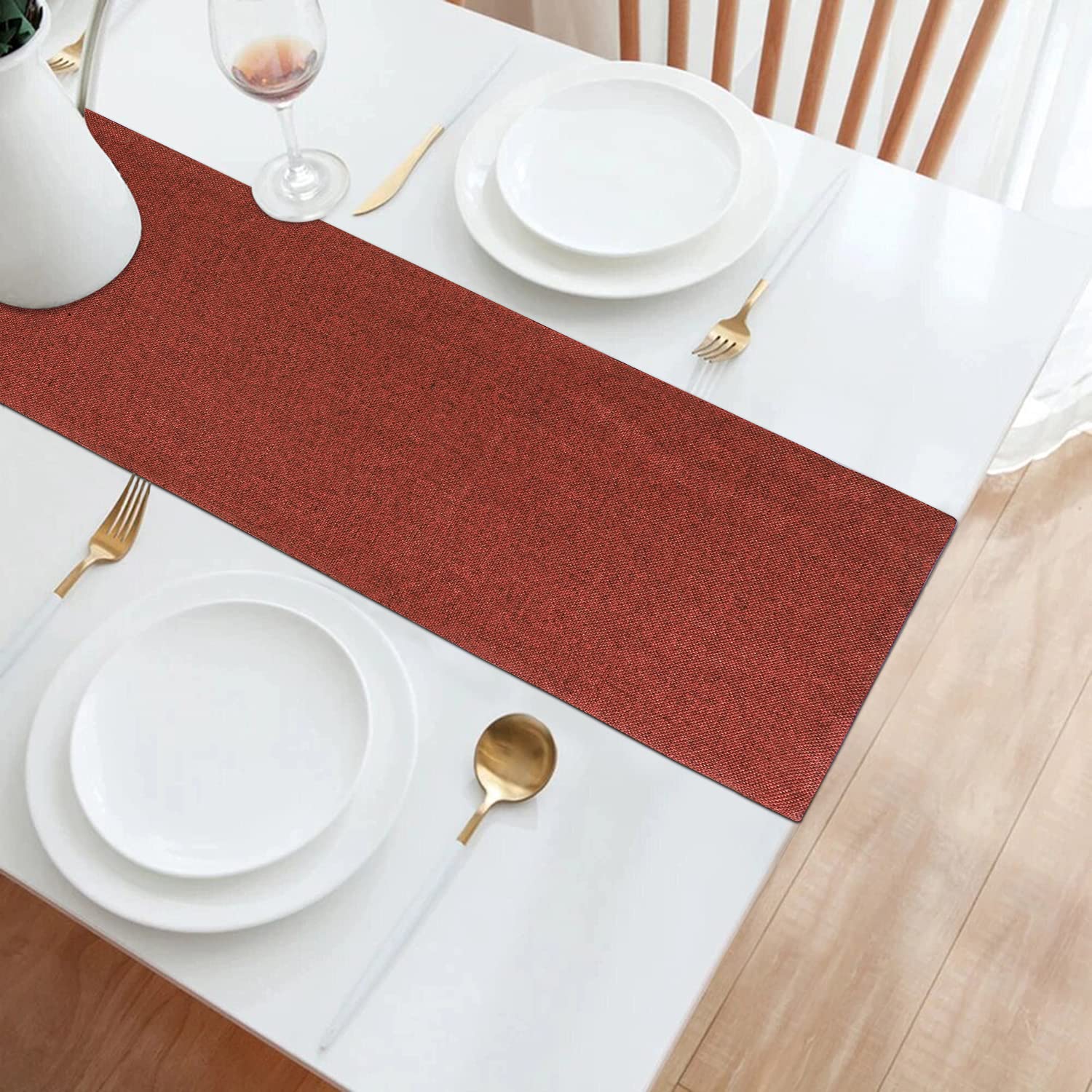 HOKIPO® Poly Jute Table Runner for Dining Table 4 Seater, 12x52 Inches, Orange (IN44-ORNG)