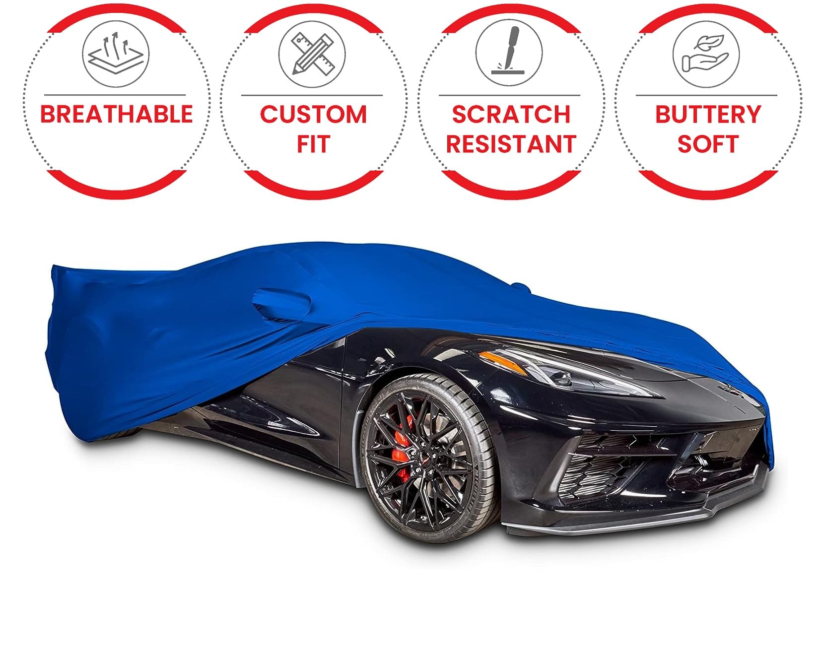 C8 Corvette Indoor Car Cover Ultraguard Stretch Satin - The Ultimate Custom Fit for 2020-2024 Stingray, Z06, Z51 Corvettes (Blue)