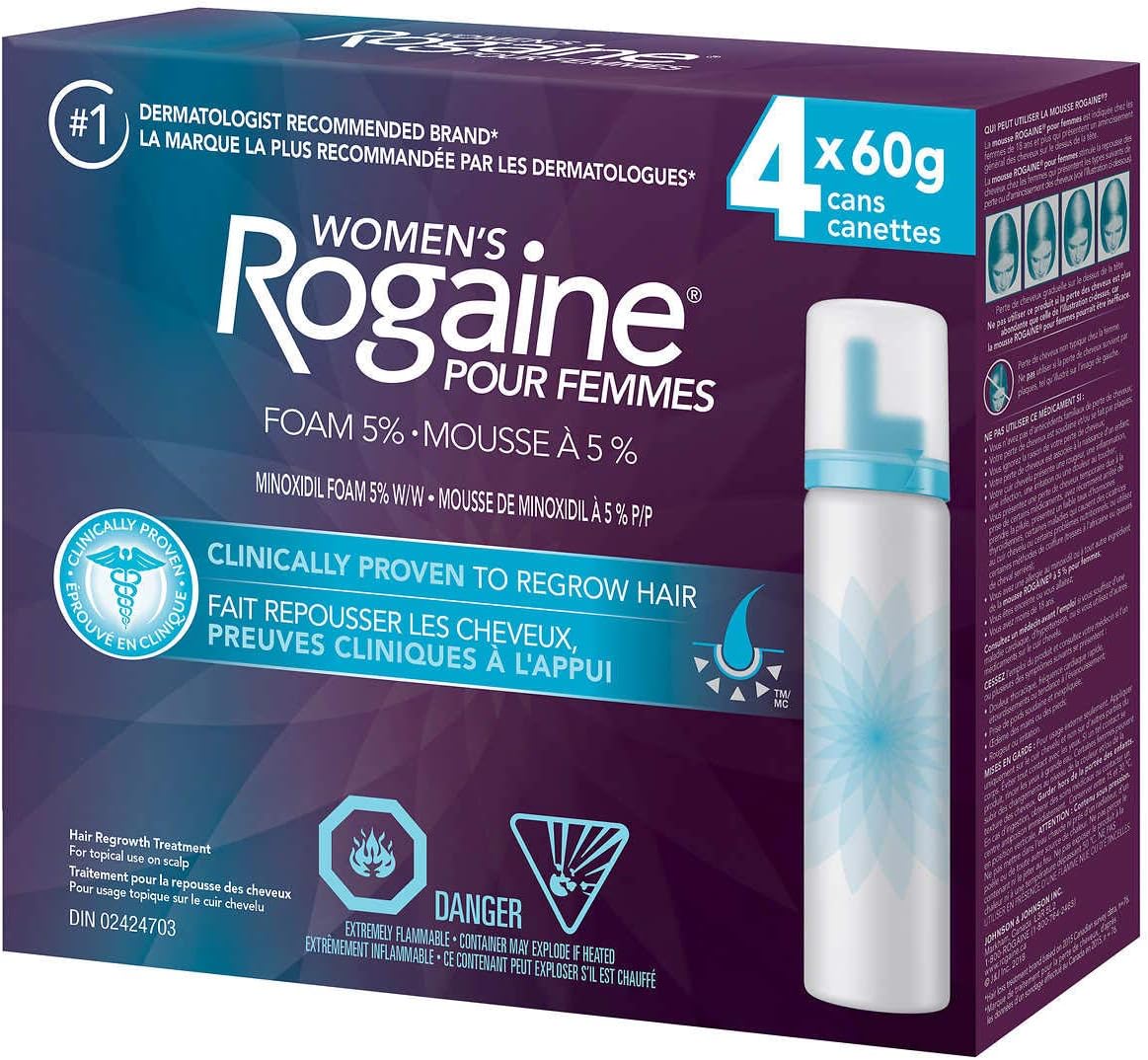 Rogaine Women's Minoxidil Foam 5 % (4 X 60 Gram), 240 Grams: Buy Online ...