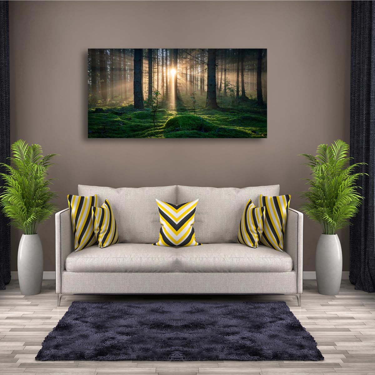 Sunrise Landscape Canvas Wall Art - 24x48 Inches - Tree and Forest Picture Artwork for Living Room and Bedroom Wall Decoration - Nature Painting Prints for a Serene Atmosphere