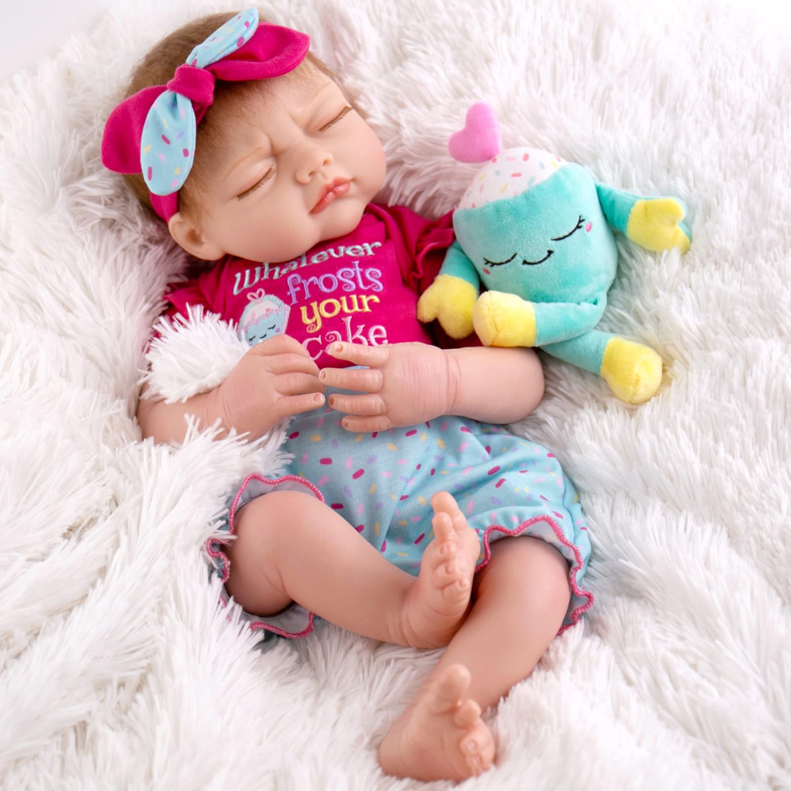 AoriLifelike Reborn Baby Doll, 22" Realistic Sleeping Newborn Girl, Toddler Toy Set with Cupcake Plush, Gift for Kids Age 3+