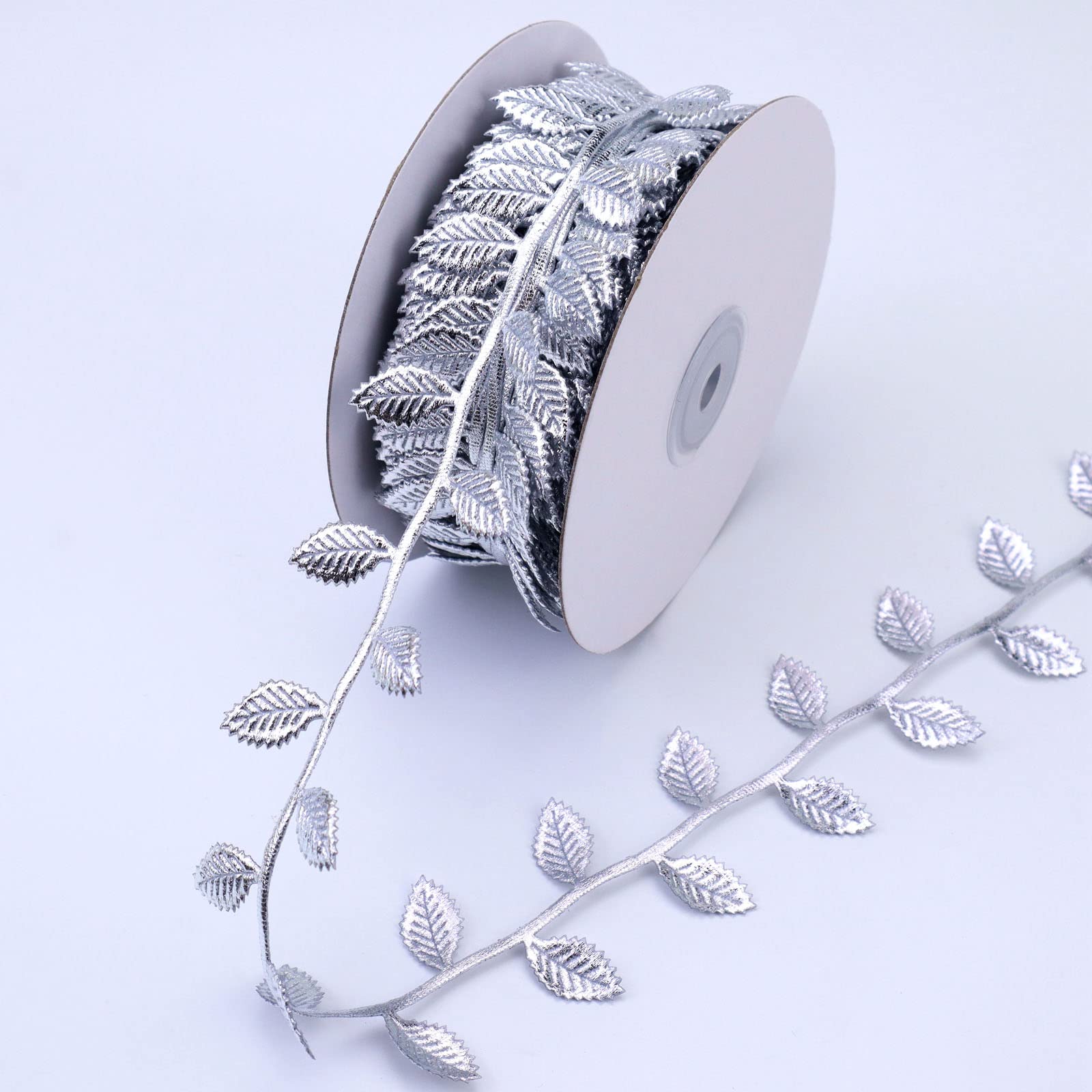 Silver Leaf Ribbon 20 Yards Silver Leaves Trim Rope Artificial Leaf Ribbon for Garland Gift Wrapping Party Wedding Home Decorations