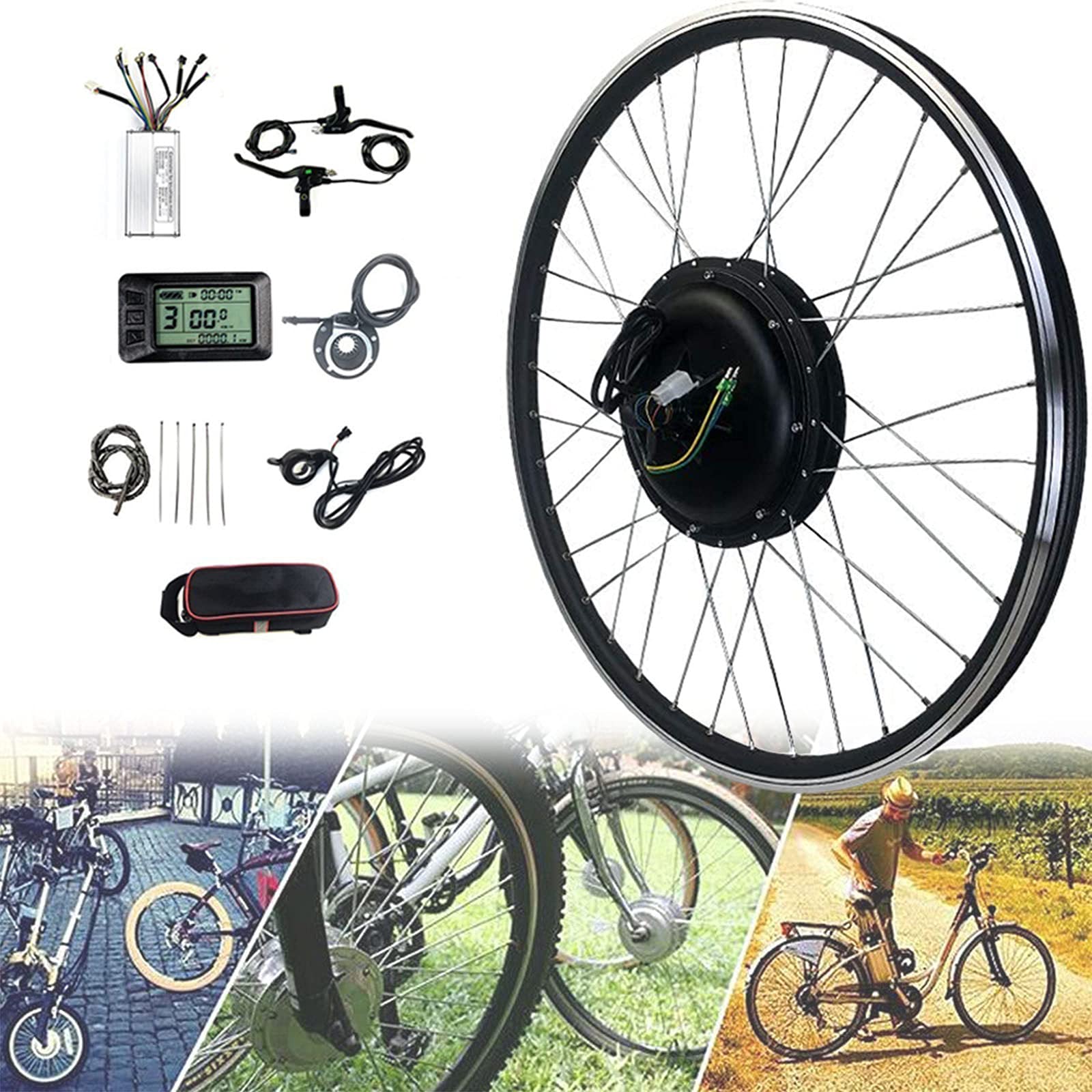 Autu Parts 20, 24, 26, 27.5, 28, 29, 700c Inch E-Bike Conversion Kit Electric Bike Rear Wheel Freewheel Ebike Bikes Hub Motor with LCD Display Ebike,36V/350W-28inch