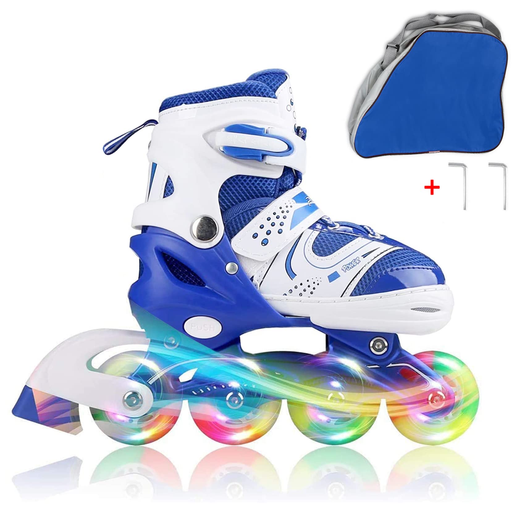 Kids Adjustable Flashing Inline Skates for Boys Girls and Adults with Full Light Up Wheels, Outdoor Roller Skates for Kids Beginner Ages 6-8-12-14, Men and Women