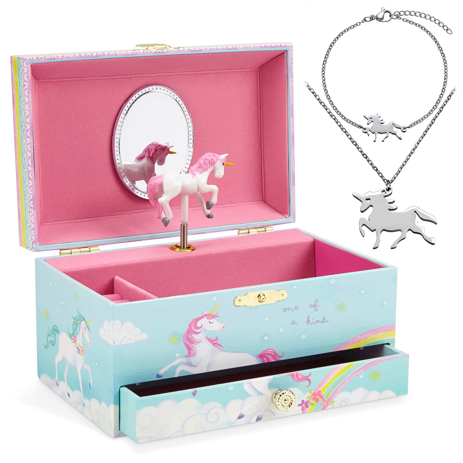 Jewelkeeper Unicorn Music Box & Little Girls Jewelry Set - 3 Unicorn Gifts for Girls - Jewelry Box for Girls